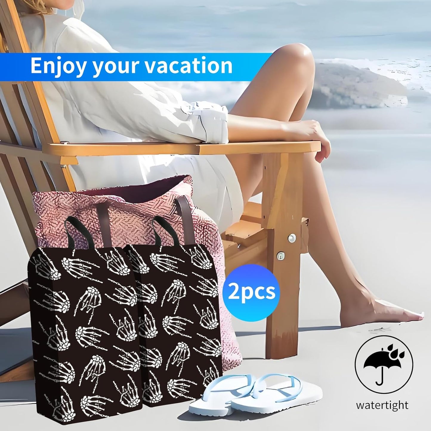 2pcs Shoe Organizer for Travel, Packing Shoe Travel Bags, Cute Shoe Bag with Zipper & Handle, Portable Travel Essentials for Women and Men Skull Finger