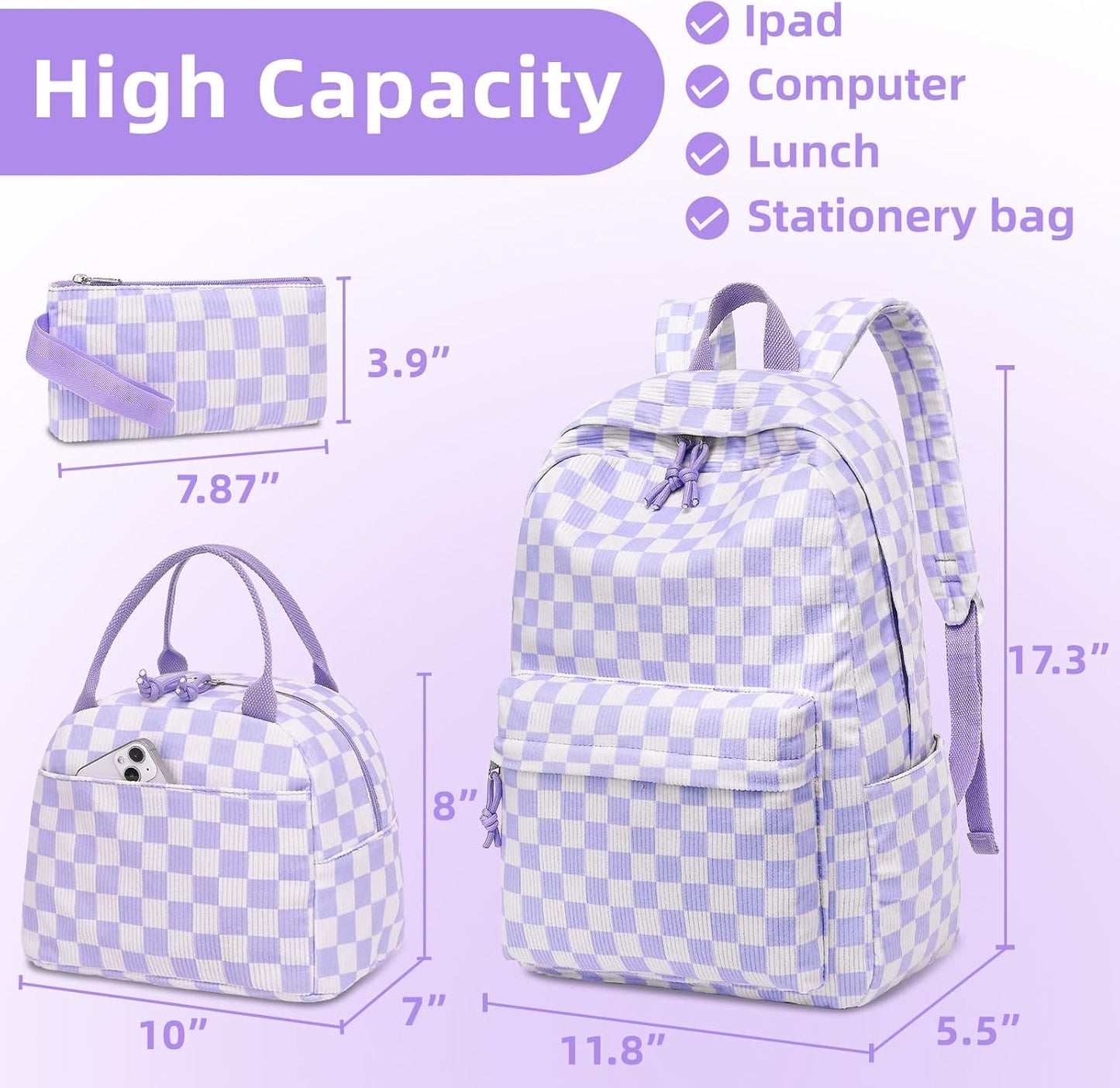 LEDAOU Backpack for Girls School Bag Kids Bookbag Teen Backpack Set Daypack with Lunch Bag and Pencil Case