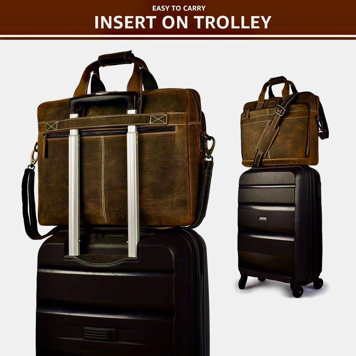 16 Inch Full Grain Leather Laptop Messenger Briefcase Bag for Men - Leather Satchel for Business Travel and Office Crossbody Shoulder Bag - Brown