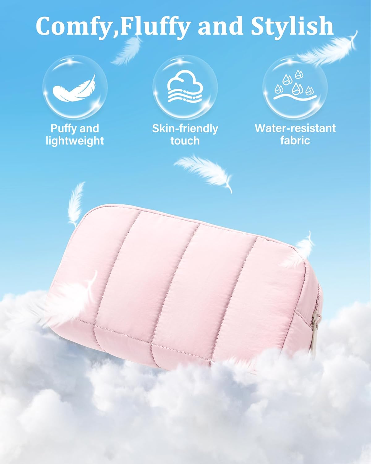 oscaurt 2 Pcs Makeup Bag Travel Toiletry Bag for Women Puffy Padded Cosmetic Pouch Purse Wide-open Makeup Organizer Case Travel Essentials