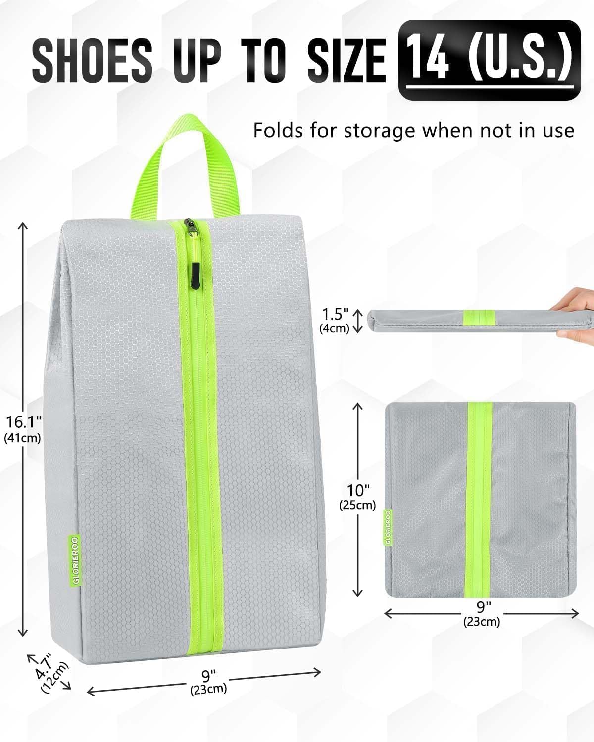 Smell Proof Shoe Bags for Travel-Soccer Cleat Bag Smell Proof with Active Carbon Fabric | Odor-Absorbing Water-Resistant Track Shoe bags for Sports (Grey, UP TO US14)