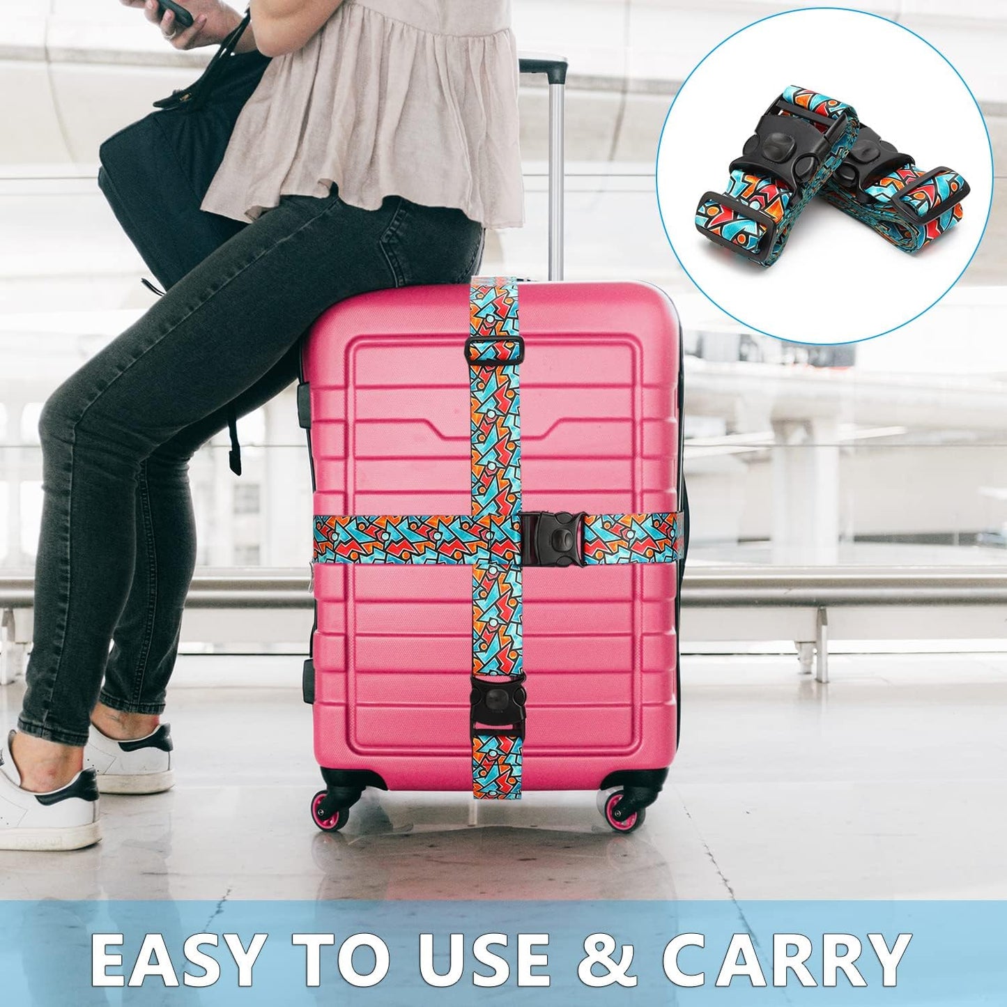 2 Pack 75'' x 2'' Adjustable Luggage Straps for Suitcase Belt Travel Bag Packing Straps Accessories (Lightning)