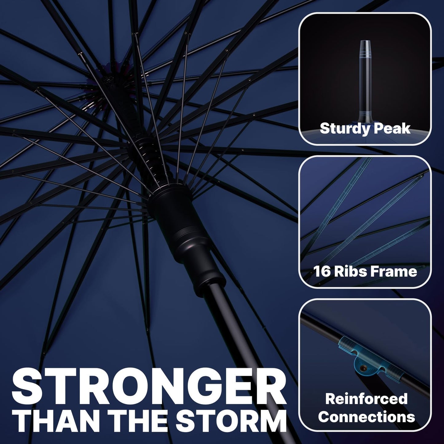 Royal Walk Windproof Large Umbrella for Rain 54 Inch Automatic Open for 2 Persons Wind Resistant Big Golf Umbrellas for Adult Men Women Classic Wooden Handle Fast Drying Strong 16 Ribs Travel 120cm