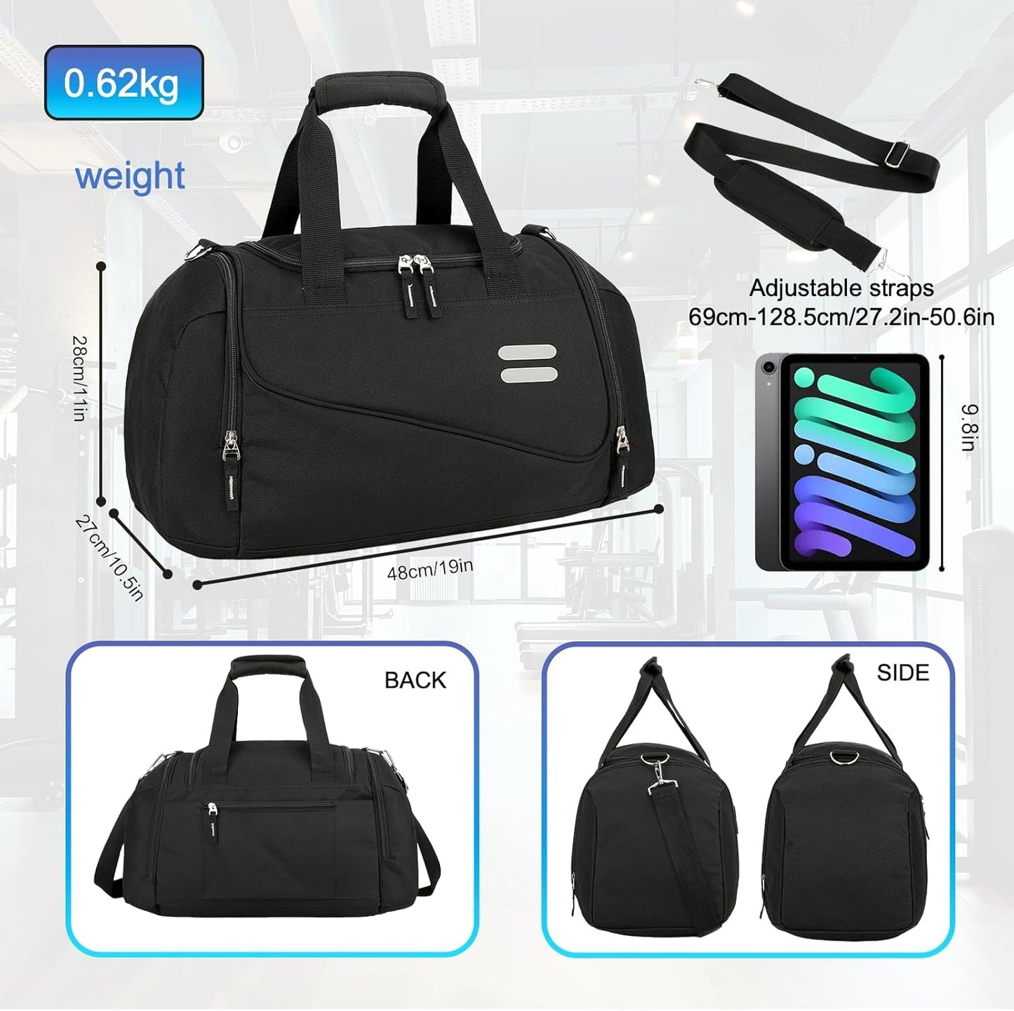 Urbanstand Gym Bag for Men & Women - 40L Duffel Bag with Shoe Compartment, Carry On Weekender Water Resistant Duffle Bag for Travel, Sports, Fitness & Workout, Black