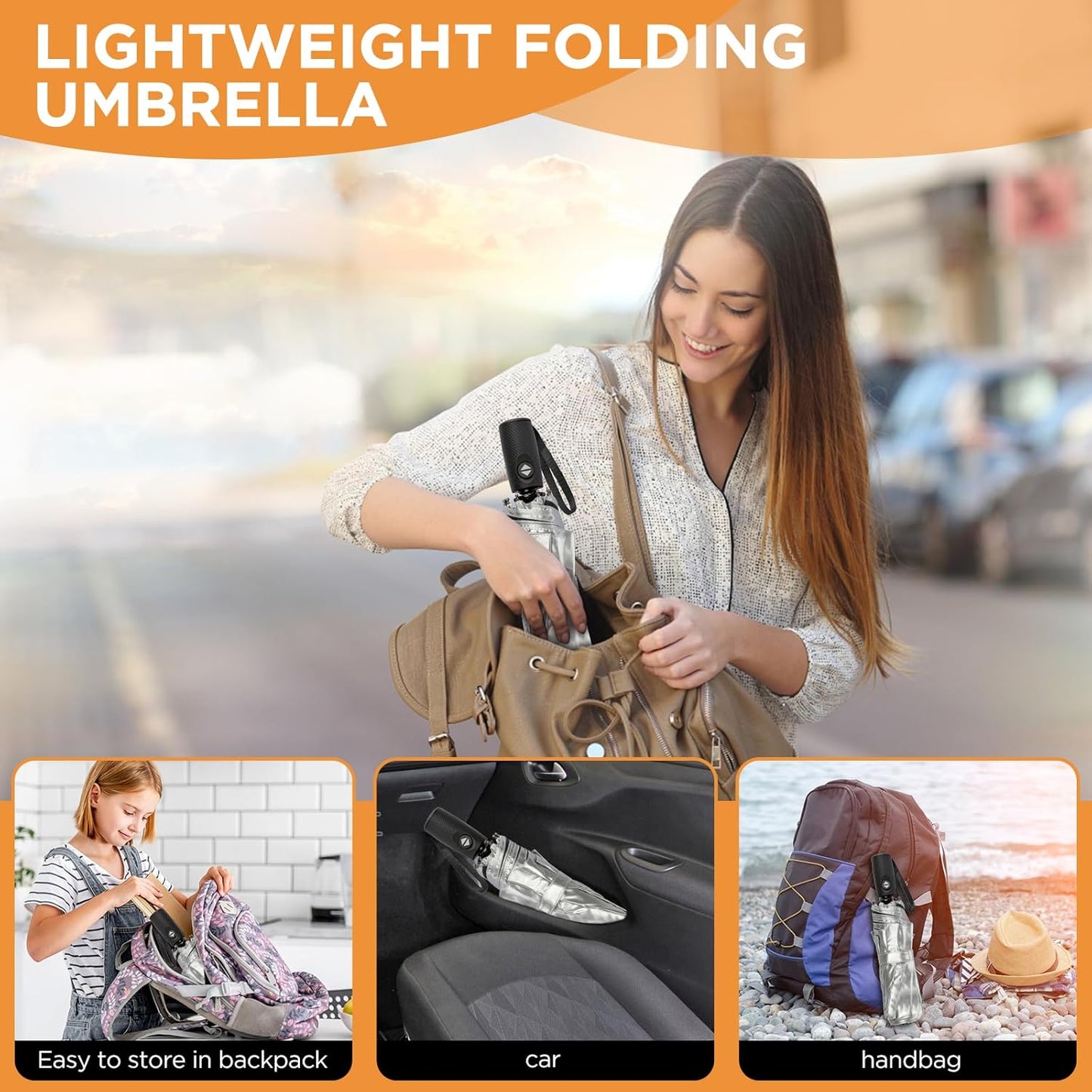 NINEMAX UV Umbrella for Sun Protection UPF 50+, 46 Inch Travel Compact Sun Umbrellas UV Blocking Small Auto Open Personal Portable for Walking