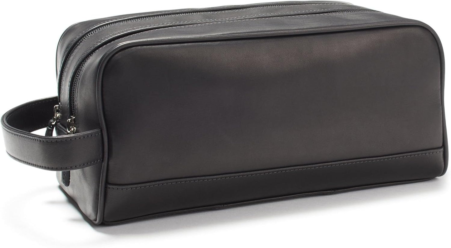 Leatherology Premium Black Oil Double Zip Toiletry Bag