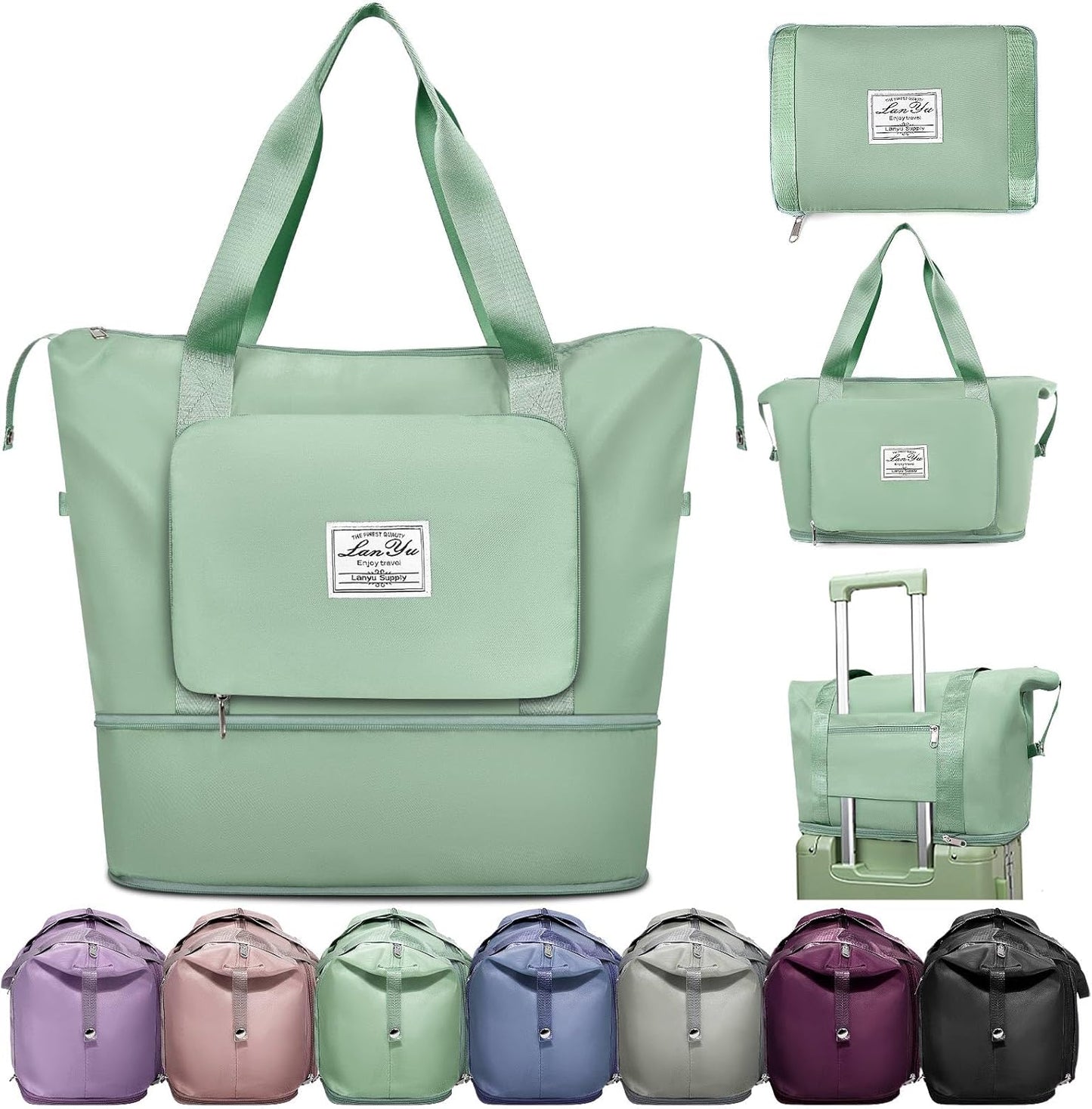 Ranslen Large Capacity Folding Travel Bag,Expansion Travel Duffel Bag with Dry and Wet Separation Portable Travel Duffel Bag