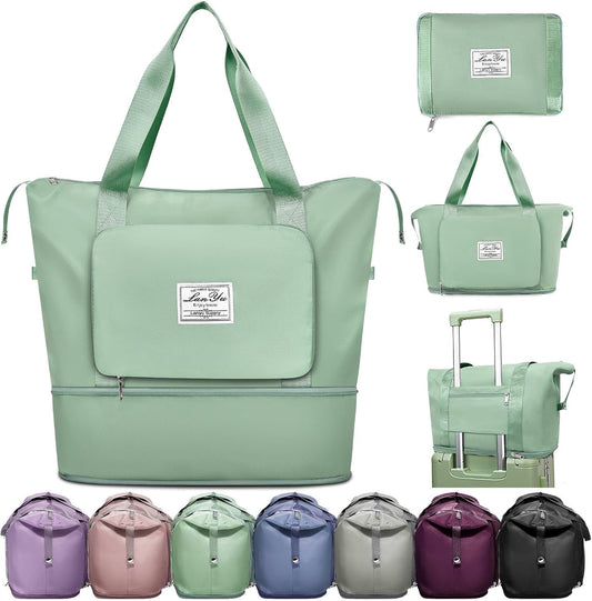 Ranslen Large Capacity Folding Travel Bag,Expansion Travel Duffel Bag with Dry and Wet Separation Portable Travel Duffel Bag