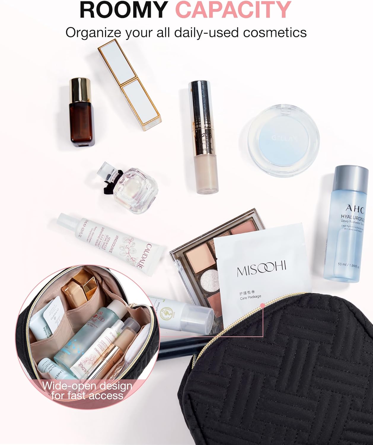 BAGSMART Small Makeup Bag, Travel Cosmetic Bag Make Up Pouch Small Travel Zipper Pouch,Water-resistant Toiletry Bag,Makeup Organizer Bag for Women, Black