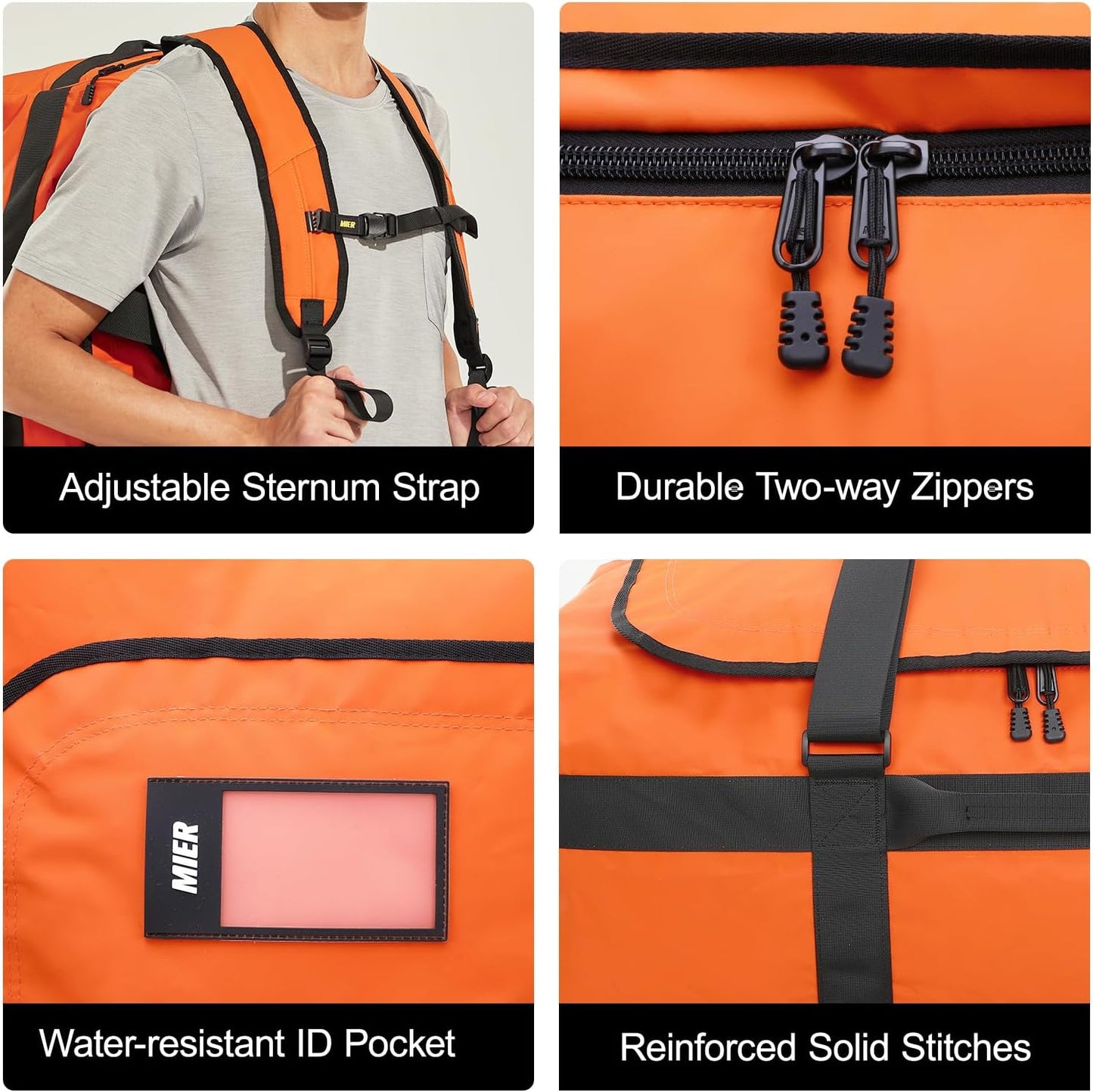 MIER Water Resistant Backpack Duffle Heavy Duty Convertible Duffle Bag with Backpack Straps for Gym, Sports, Travel