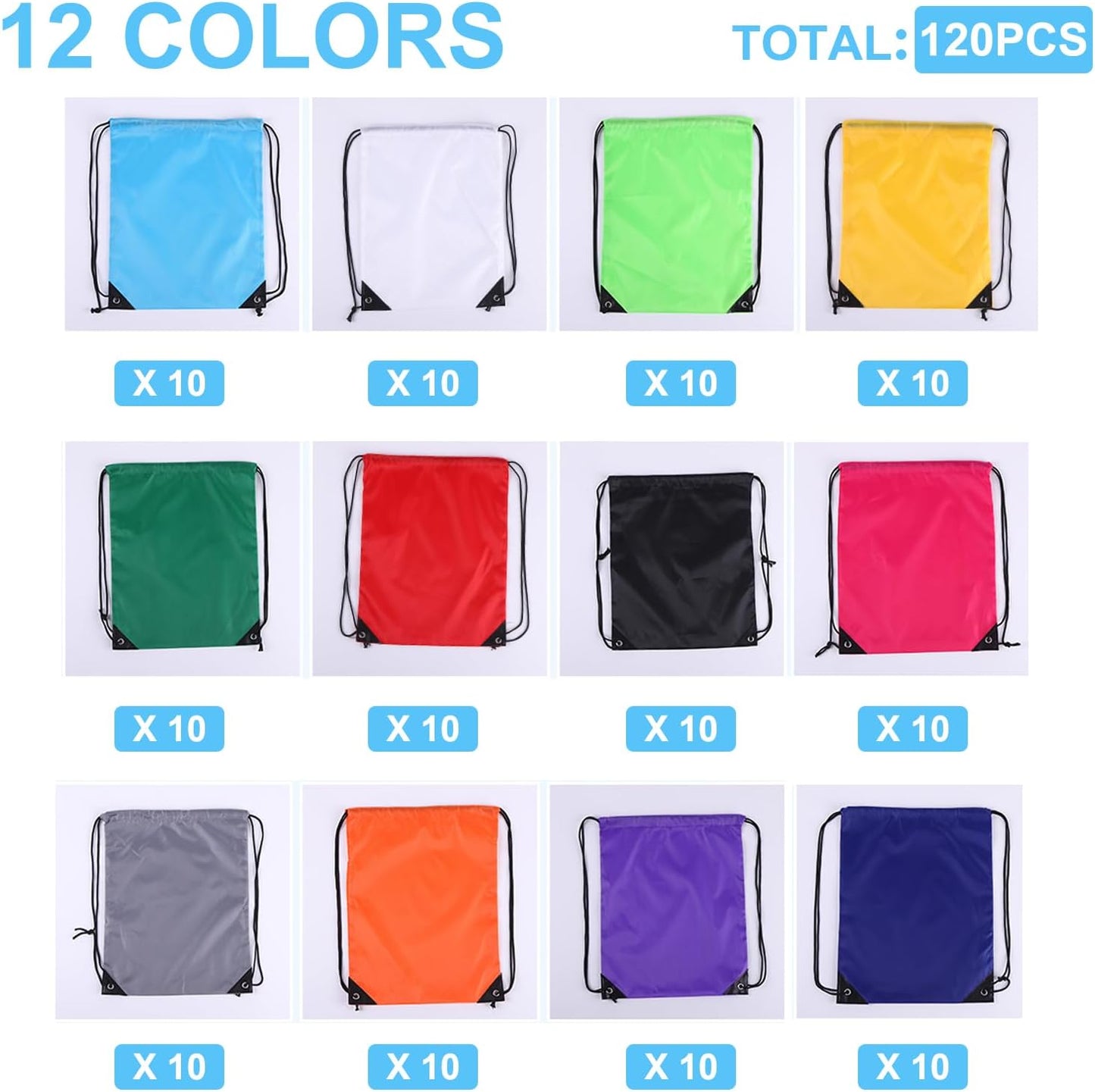 120PCS Drawstring Backpack,Drawstring Bags,Sport Bag Bulk Gym Cinch Bag Sack for Women Men Outdoor Sports,12 Colors (120PCS)