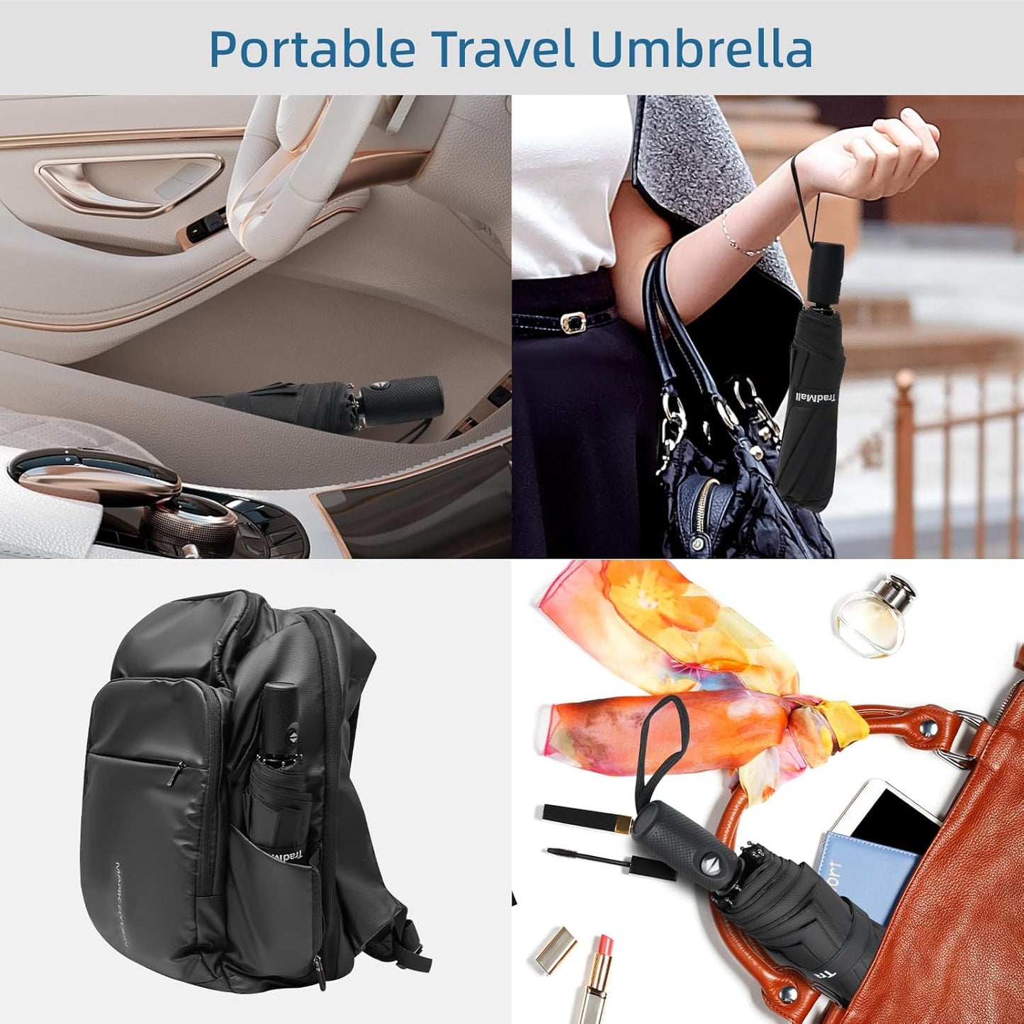 TradMall 2 Pack Travel Umbrella, Double Vented Canopy Windproof Automatic Strong Compact Folding Umbrellas for Rain Women and Men