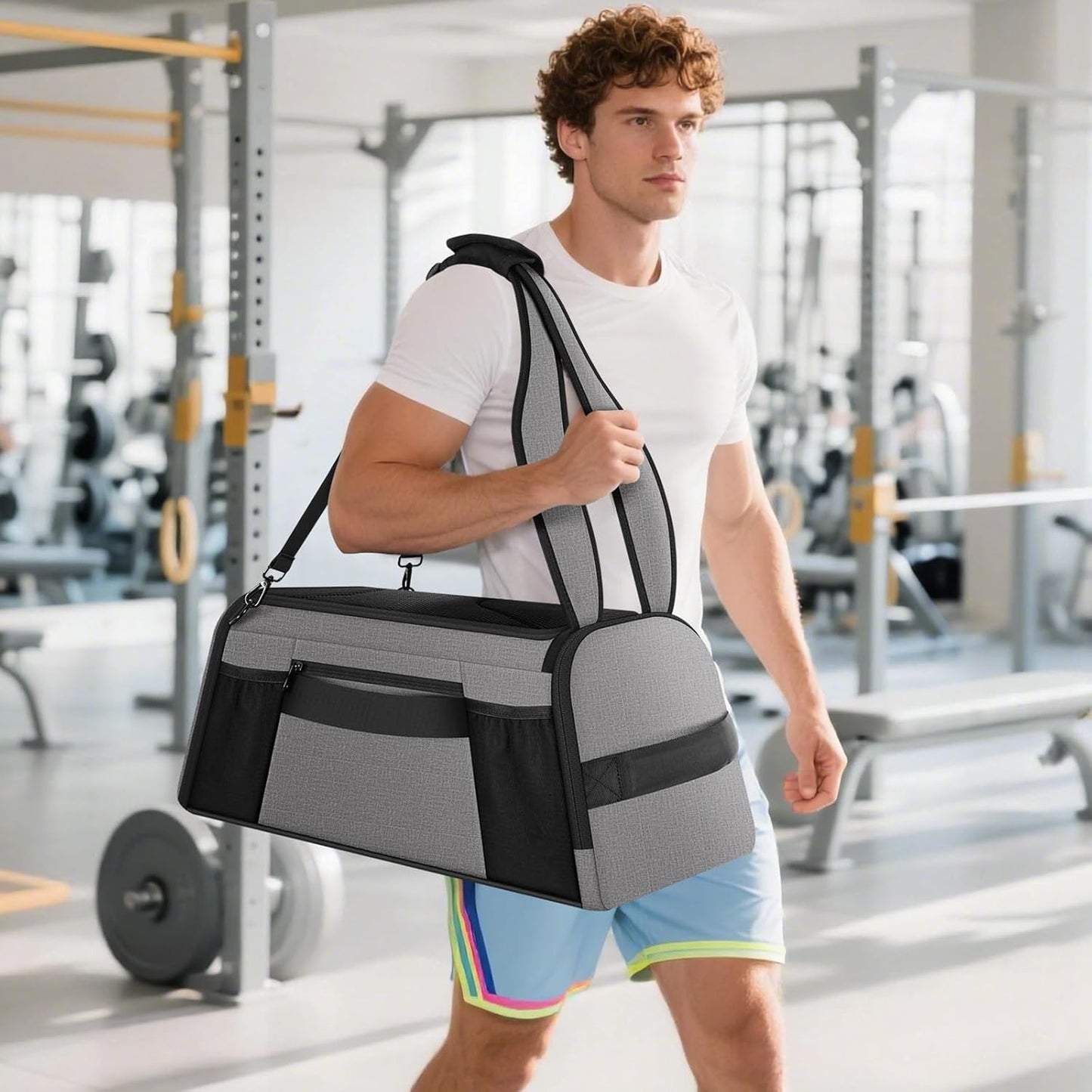 Gym Bag for Women Men, Duffle Travel Bag with Shoes Compartment and Wet Pocket, Waterproof Overnight Carry On Bag Backpack with Two Elastic Bottle Holders for Travel, Workout, Sports, Weekend - MIYCOO