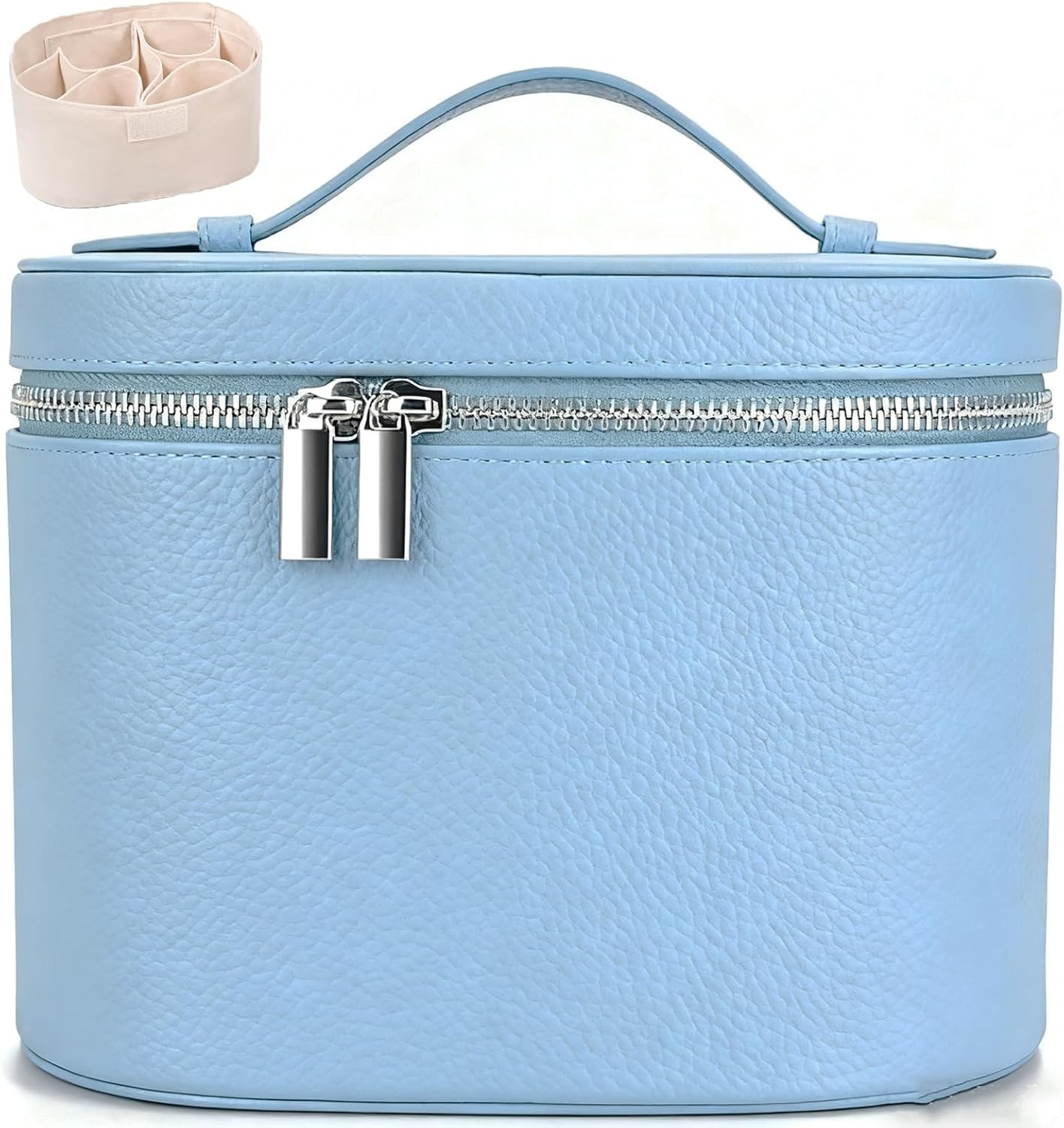 Leather Make Up Bags With Compartments, Brown travel Cosmetic Bags for Women, Parallel Makeup Travel Bags Organizer Equipped With a Detachable Divider (blue)