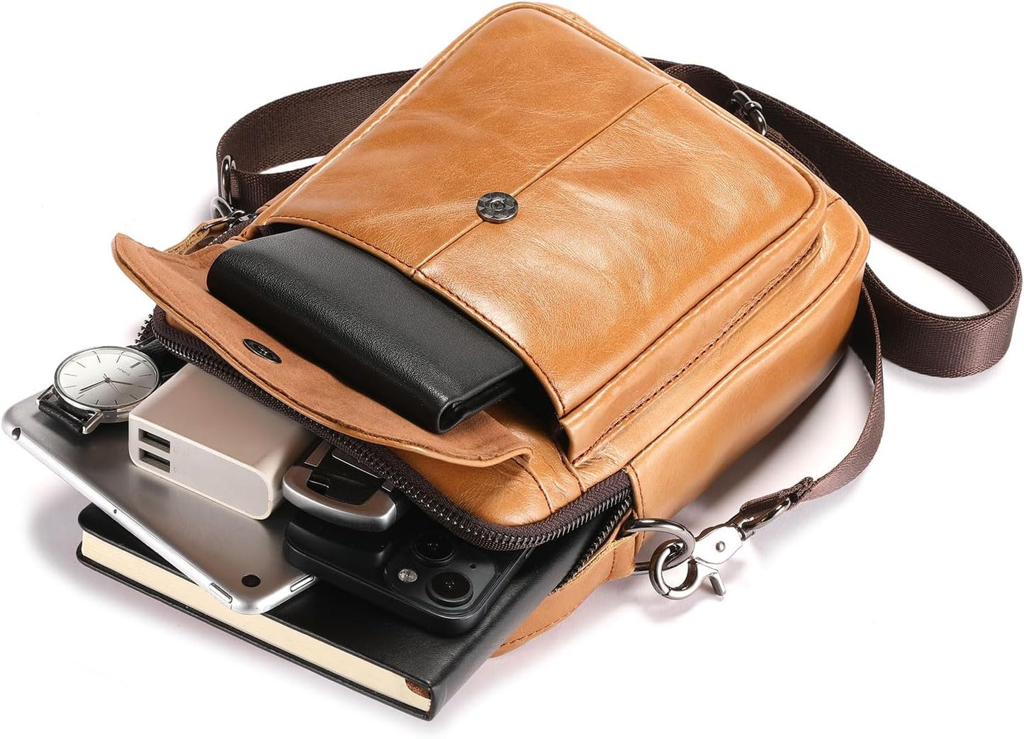 Leather Shoulder Bag for Men Casual Crossbody Bag Travel Vintage Messenger Bag Multi-function Handbag Satchel