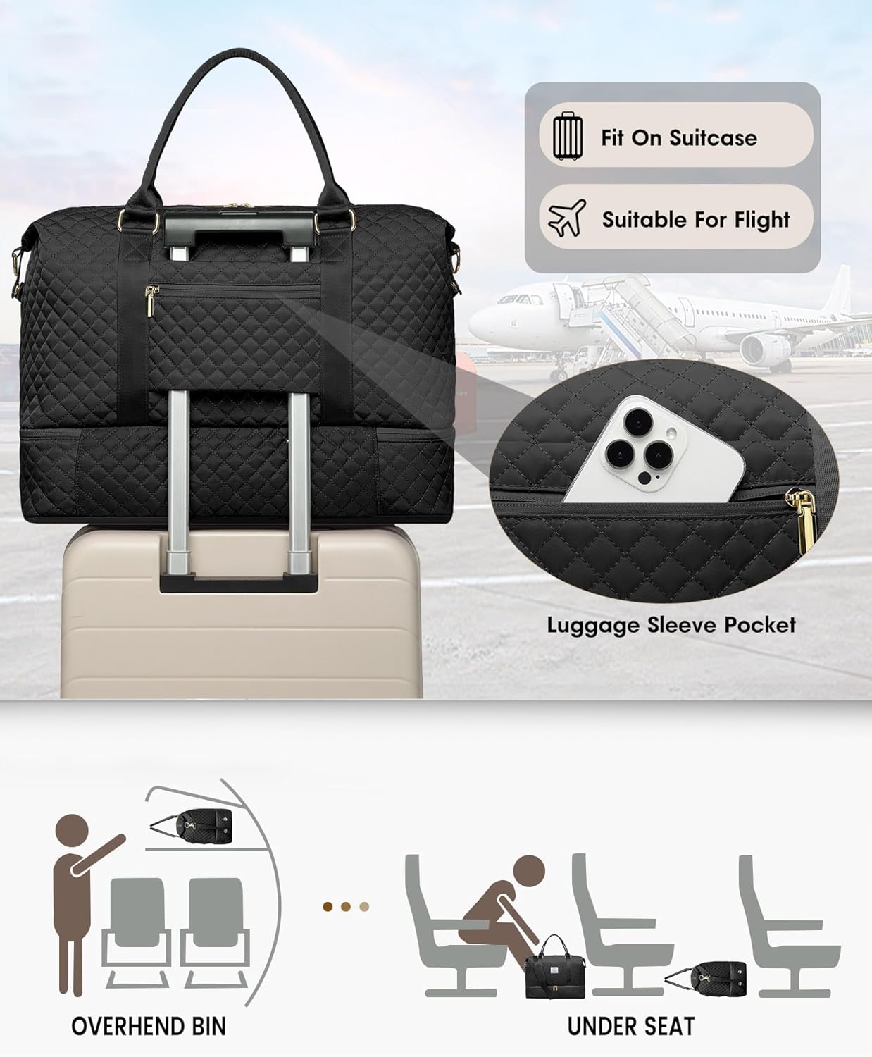 Travel Duffle Weekender Bag Women - Overnight Bags with Toiletry Bag Carry on with Laptop Compartment Yoga Gym Bag with Wet Pocket Hospital Bag for Labor and Delivery