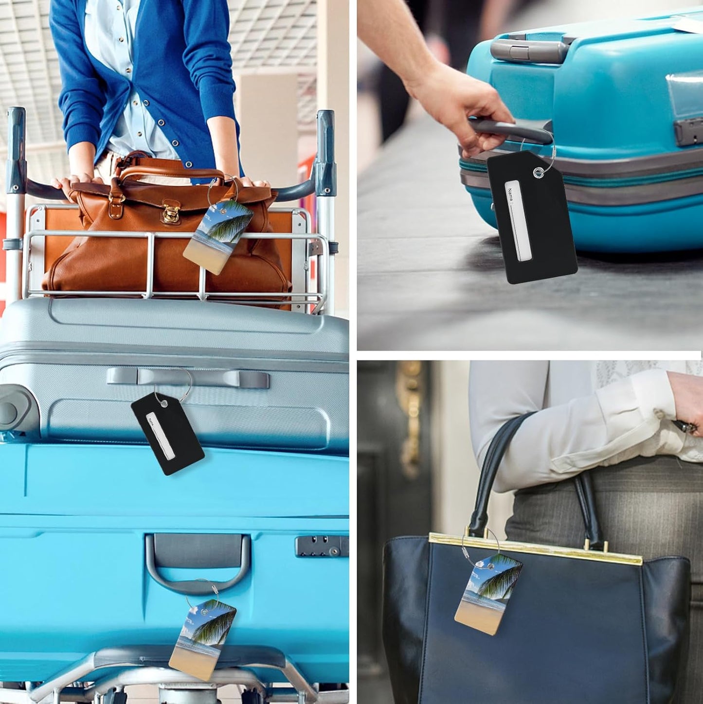 2 Luggage Tags, (1" Smaller Than Traditional) Perfect for Quick Luggage Identification with Stainless Steel Ring and Address Card for Travel and Luggage (Beach by The sea)