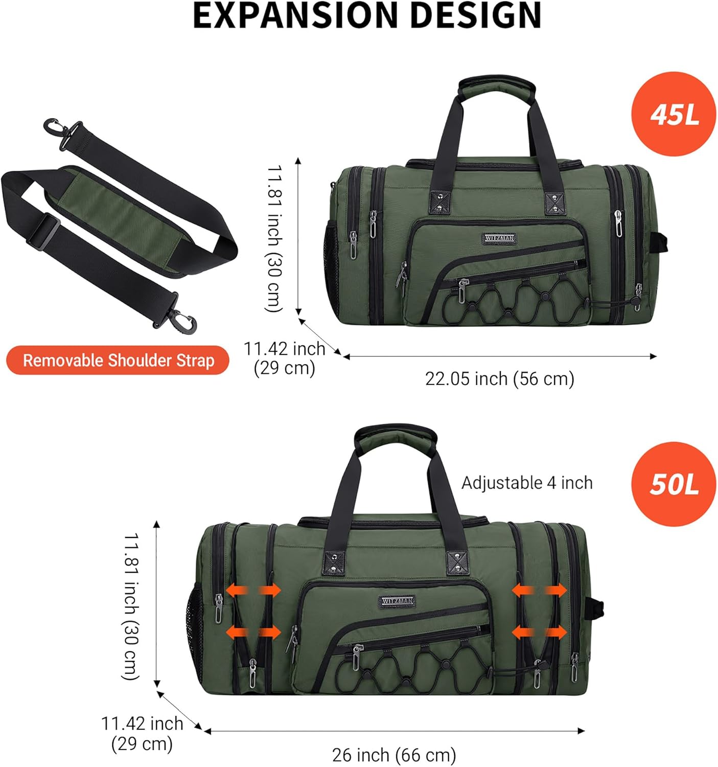 WITZMAN Duffle Bag for Men Nylon Large Gym Weekender Bag with Shoe Compartment Expandable Carry on Overnight Bag(B695 Army Green)