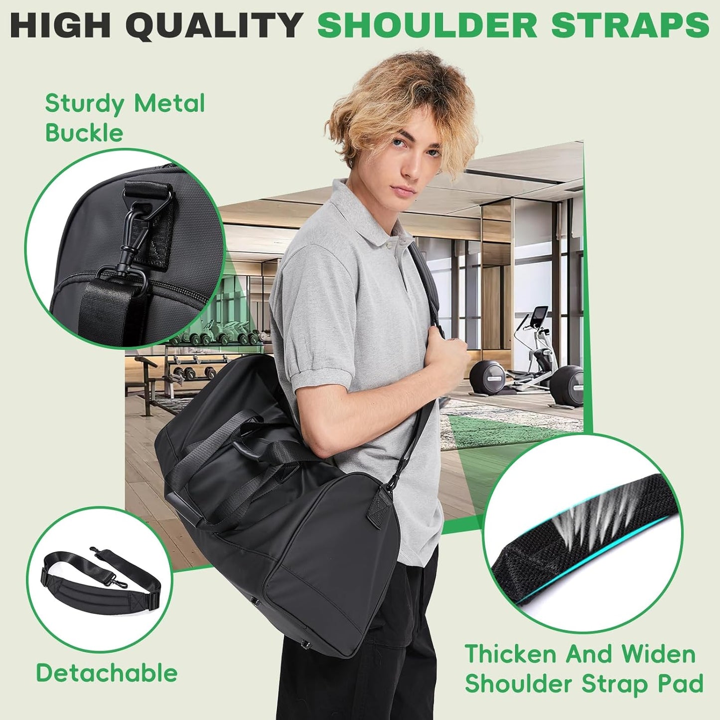 Gym Bag for Men with Shoe Compartment, 33L Duffle Bag for Traveling Overnight Weekend for Adults, Carry on Flight Approved, Black