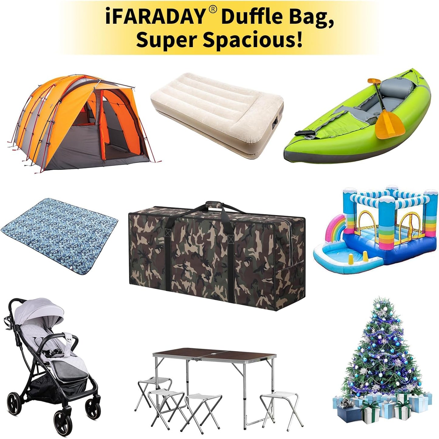 155L Extra Large Duffle Bag - 42 inch Heavy Duty & Water Resistant Duffel Bag Durable Luggage Storage Bag for Camping, Travel, Sports (Camo)