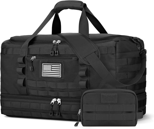 ETRONIK Travel Bag for Men Women, Gym Bag & Tactical Duffle Bags for Travel, Carry on with Toiletry Bag and Shoe Compartment, Weekender Overnight Trip with Wet Pocket for Workout Medical, Black