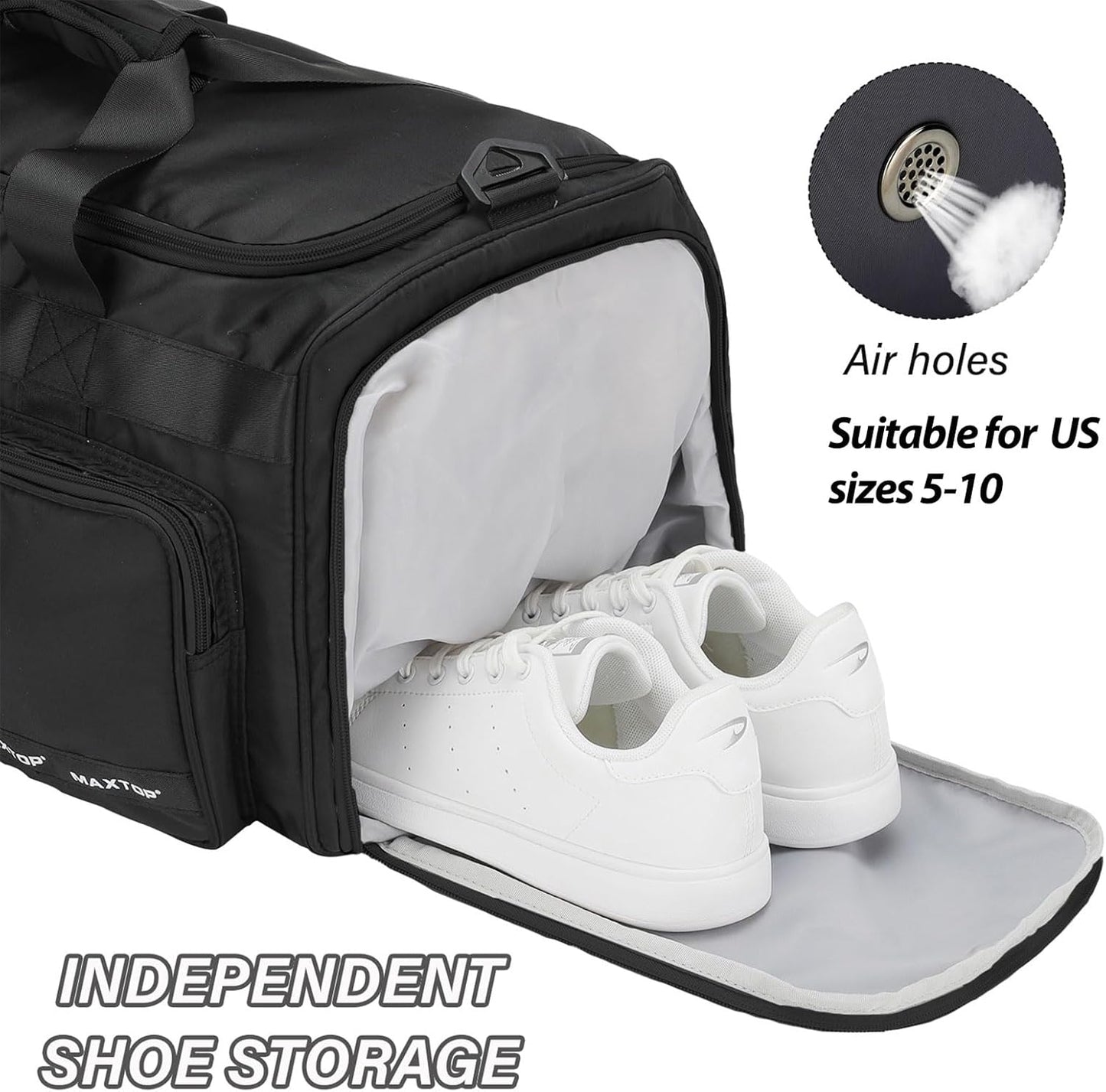 MAXTOP Gym Bag for Women Men Travel Duffle Bag Large Capacity Carry On Weekender Overnight Bag With Shoe Compartment Gym Tote Dry Wet Separation Duffel Bag for Travel