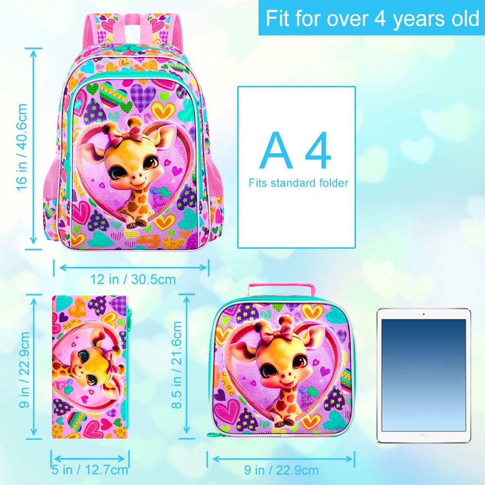 16" Backpack for Girls Boys 4-8, 3Pcs Kids Bookbag Set with Lunch Box, School Bag for Preschool Kindergarten