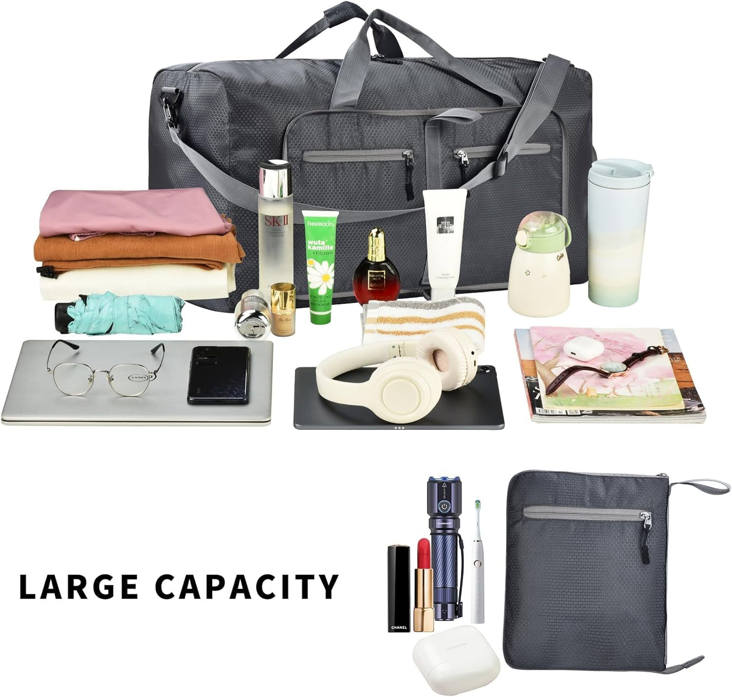 Felipe Varela Duffle Bag with Shoes Compartment and Adjustable Strap,Foldable Travel Duffel Bags for Men Women,Waterproof Duffel Bags