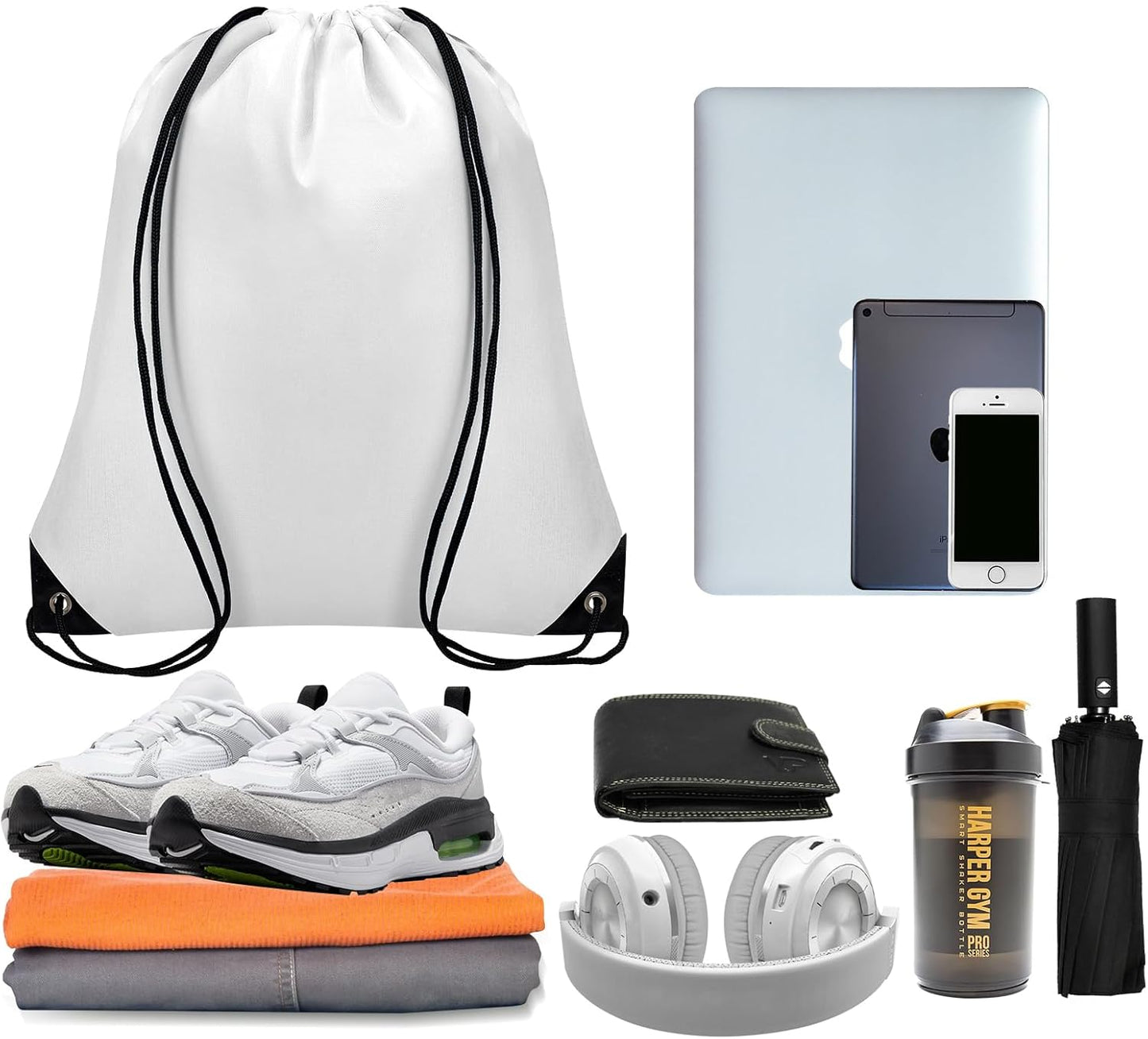 150Pcs Drawstring Backpack Bulk Cinch Sackpack Drawstring Bags Nylon for Gym Party Trip(White)