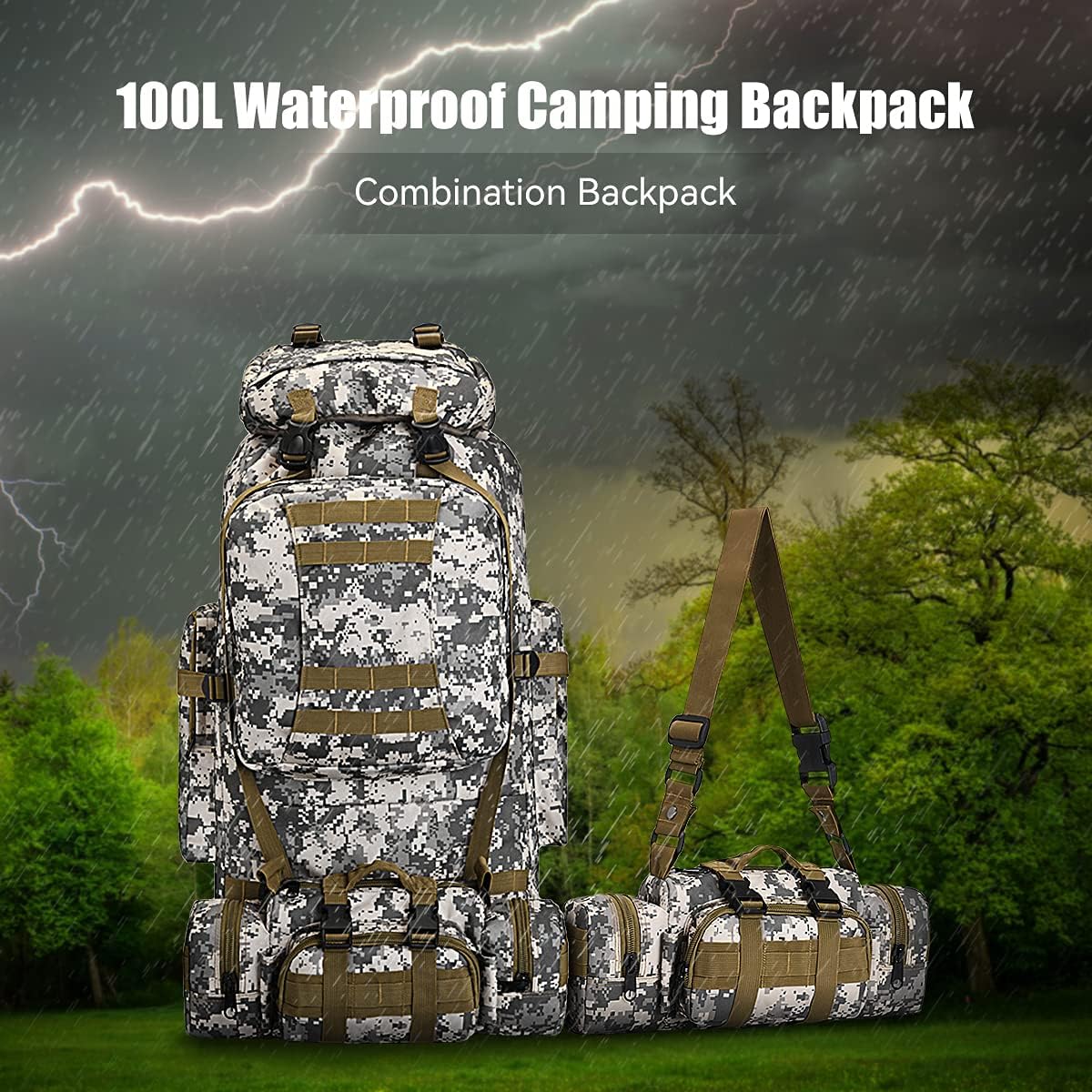 100L Camping Hiking Backpack,Molle military Tactical rucksack backpack,Waterproof Lightweight Hiking Backpack (CityCamo-C)