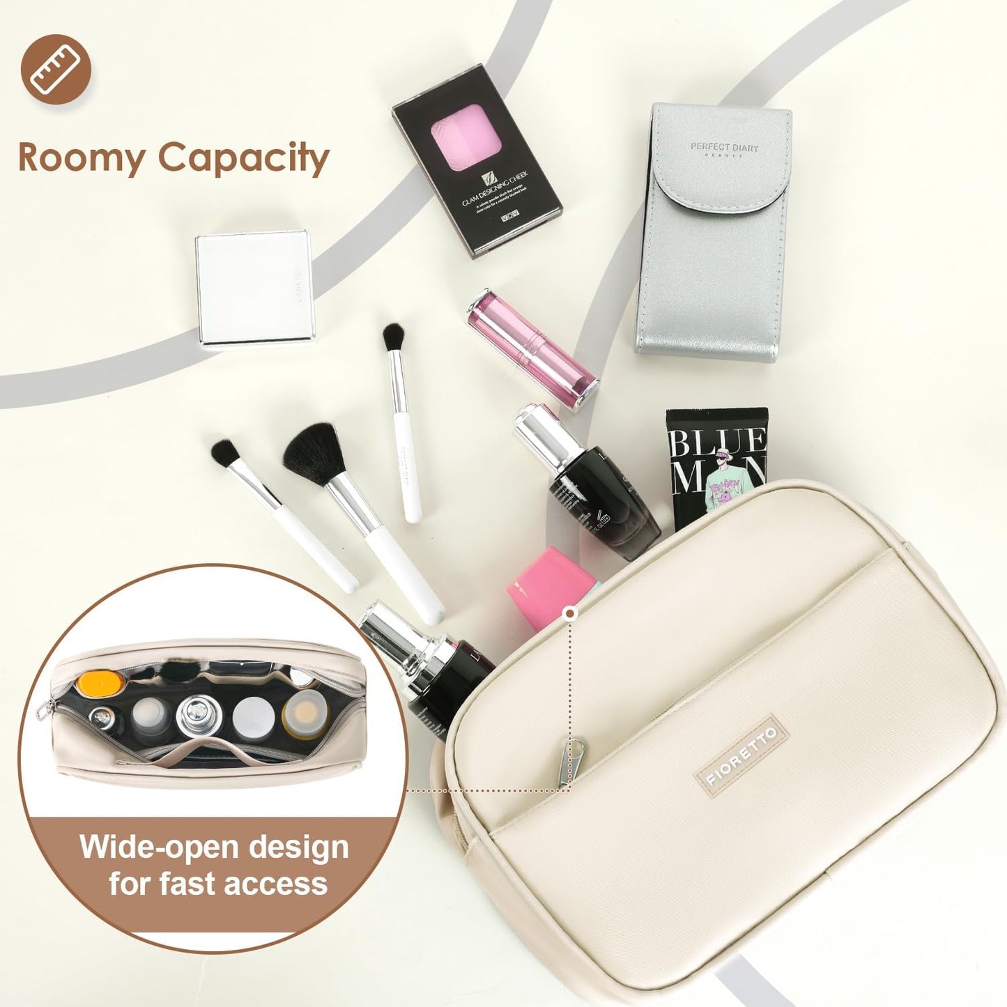 FIORETTO Womens Gym Tote Duffle Bag with Toiletry Bag, Sports Duffel Overnight Hospital Workout Carry on Bag for Girls with Wet Pocket & Shoe Compartment, Ideal for Travel, Swimming, Beige & Brown