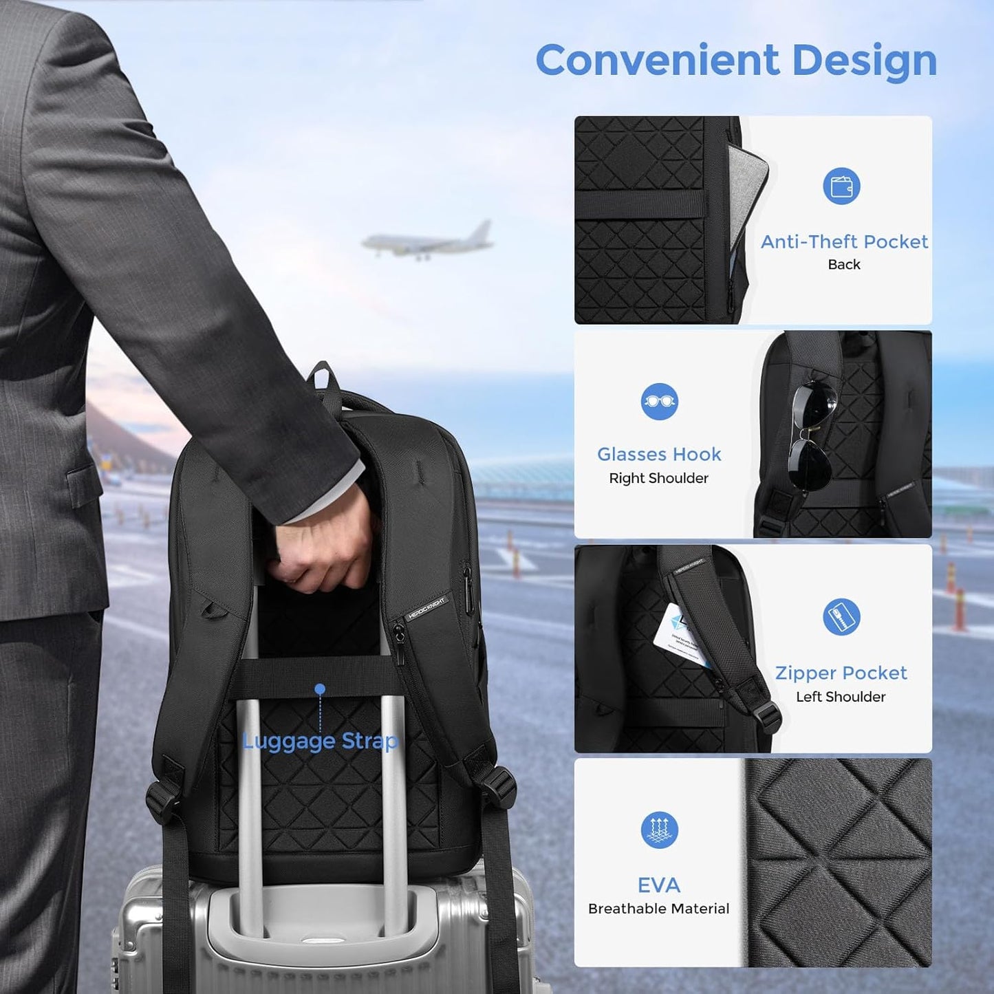 17.3 Inch Laptop Backpack for Travel Work Office College, 30L Water Resistant Casual Daypack, Lightweight Computer Backpack for Men Women, Business Laptop Bag with USB Charging Port - Black