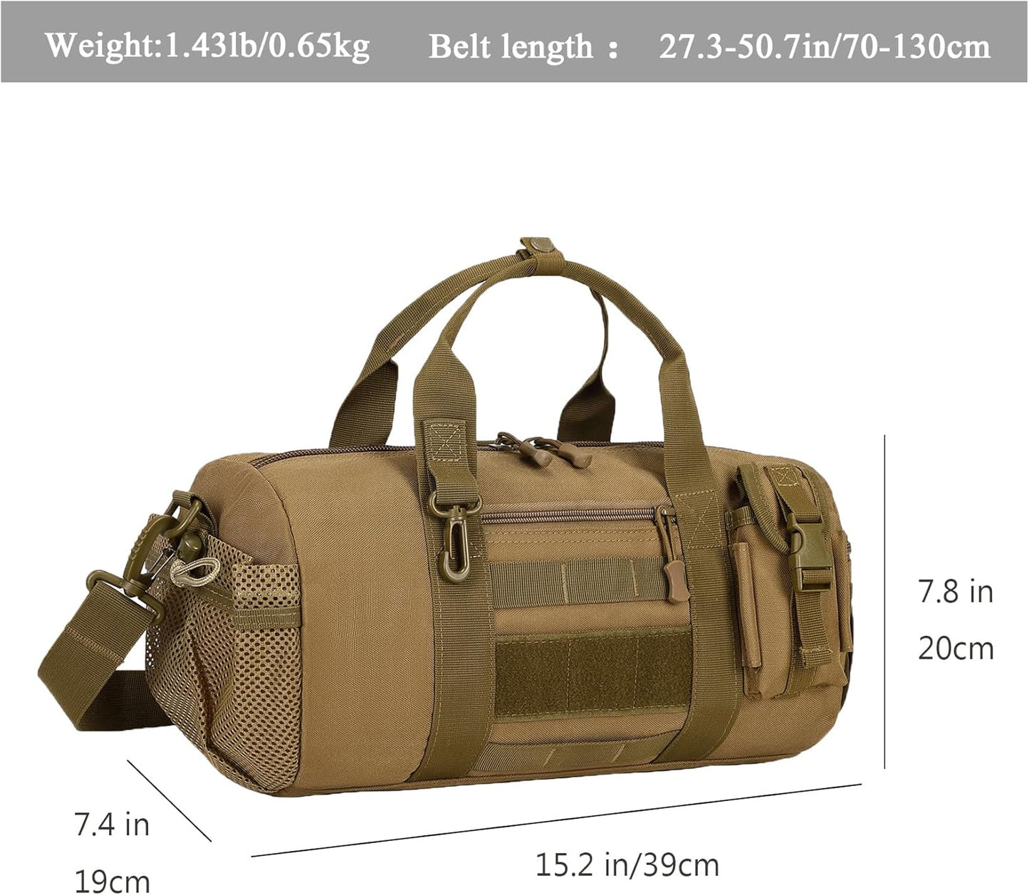ArcEnCiel Small Tactical Duffle Bag Men Gym Pack Military Molle Shoulder Bags Shoes Storage Sports Handbag with Patch (Coyote Brown)