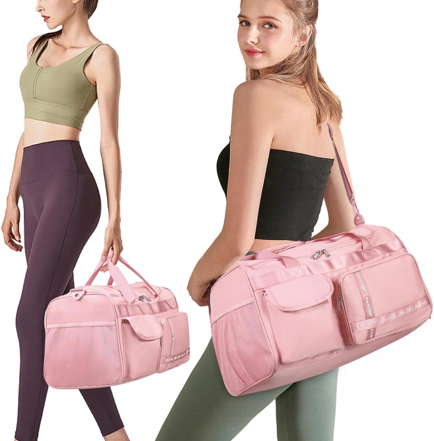 MAXTOP Gym Bag for Women Men Travel Duffle Bag Large Capacity Carry On Weekender Overnight Bag With Shoe Compartment Gym Tote Dry Wet Separation Duffel Bag for Travel