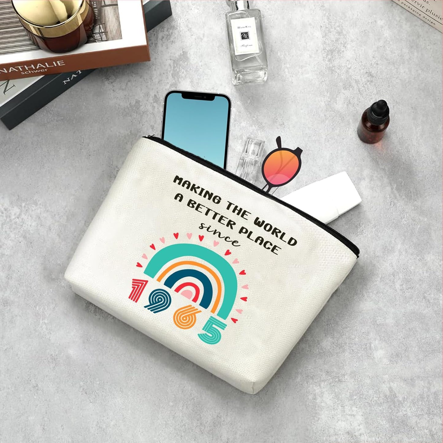 1965 Year Gifts Idea Makeup Bag 60-Year-Old Gifts for Grandma Wife Aunt Friend Cosmetic Bag Organizer Zipper Pouch Gift for Retirement Anniversary