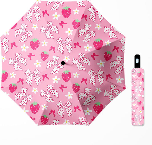 Small Travel Folding Umbrella for Girl, Portable, UV, SunShade, Compact, Automatic, Rain & Wind
