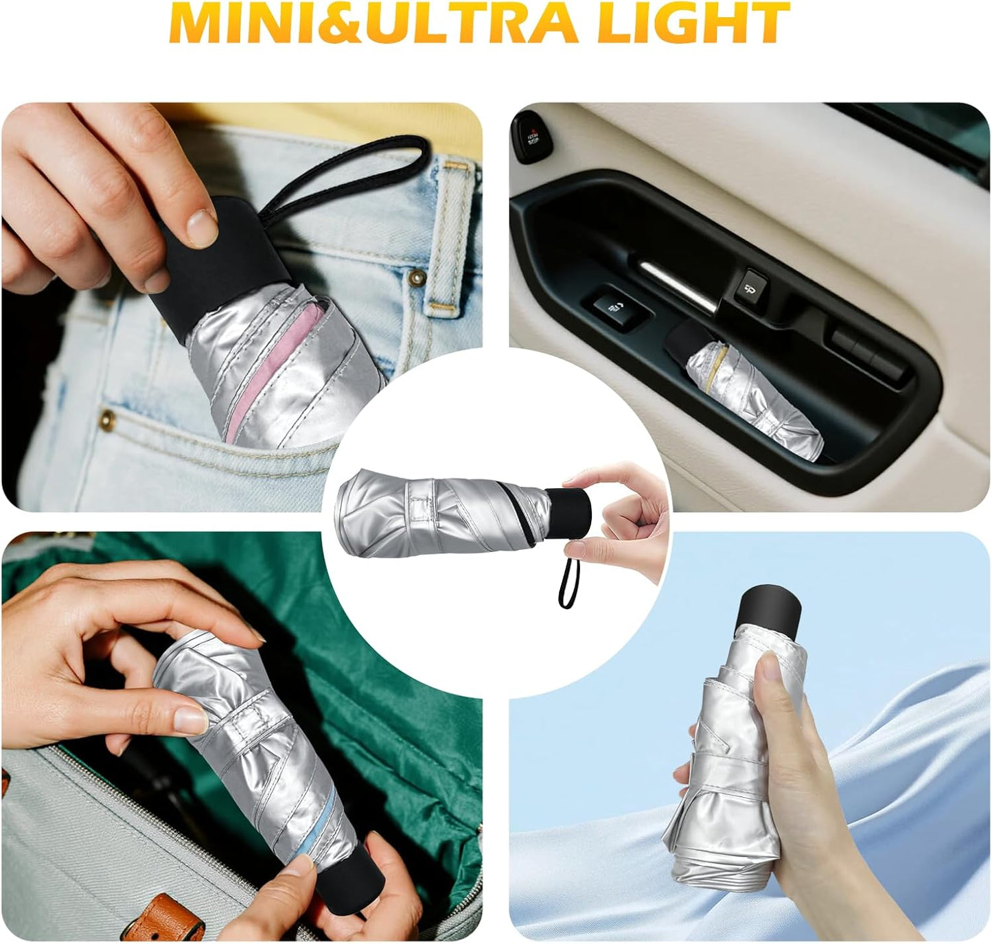 Travel Mini UV Umbrella for Purse Handbag Backpack in Small Size Sun & Rain Protection Compact Lightweight Tiny Pocket Umbrella for Kids Women Men