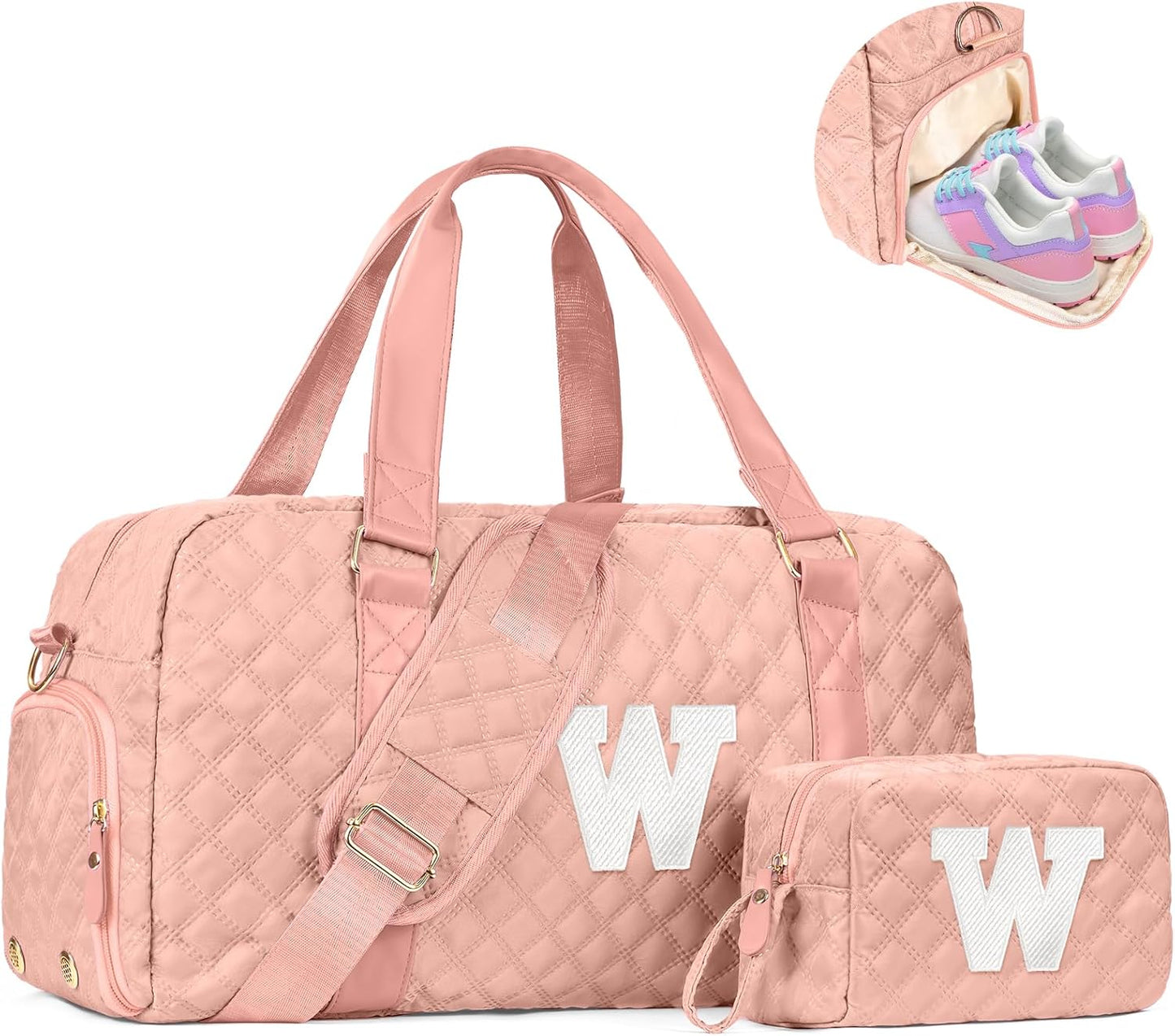 Initial Travel Duffle Bag Women Girls Gift: Personalized Weekender bags, Dance Cheer bag Sports for Girl, Kid Gymnastics Bags, Birthday Gifts for Women Girls Kids Teens Mom Teacher