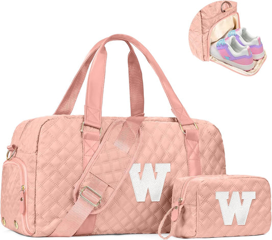 Initial Travel Duffle Bag Women Girls Gift: Personalized Weekender bags, Dance Cheer bag Sports for Girl, Kid Gymnastics Bags, Birthday Gifts for Women Girls Kids Teens Mom Teacher