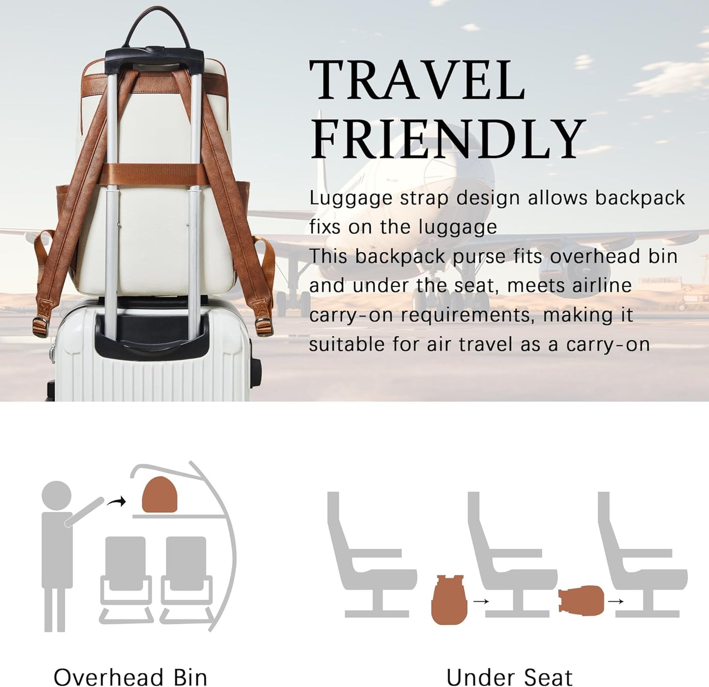 Leather Laptop Backpack for Women,Leather Backpack with Laptop Compartment Fit 15.6 inch Laptops,Carry-on Travel Backpacks,Casual Daypack for Work Business Weekender College,Beige