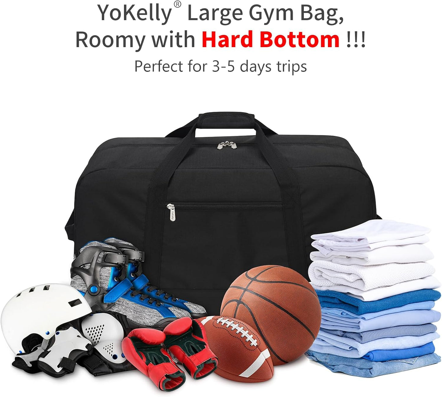 55L Large Duffle Bag for Men Travel - 25 inch Weekender Duffel Bag with Hard Bottom - Black