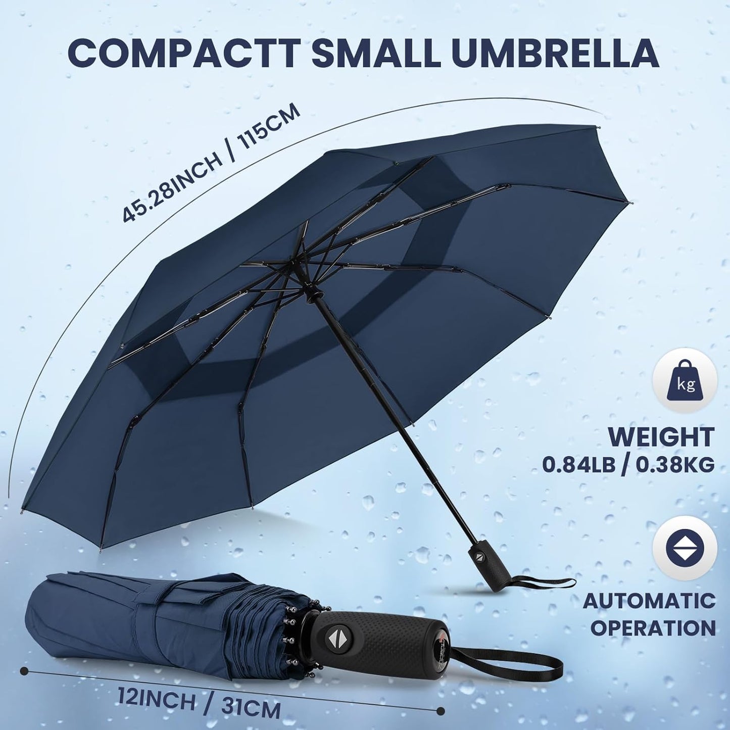 ZOMAKE Travel Umbrella Windproof 45 Inch, Small Umbrella Compact Portable Collapsible for Rain, Automatic Folding Lightweight Packable Paraguas for Women Men