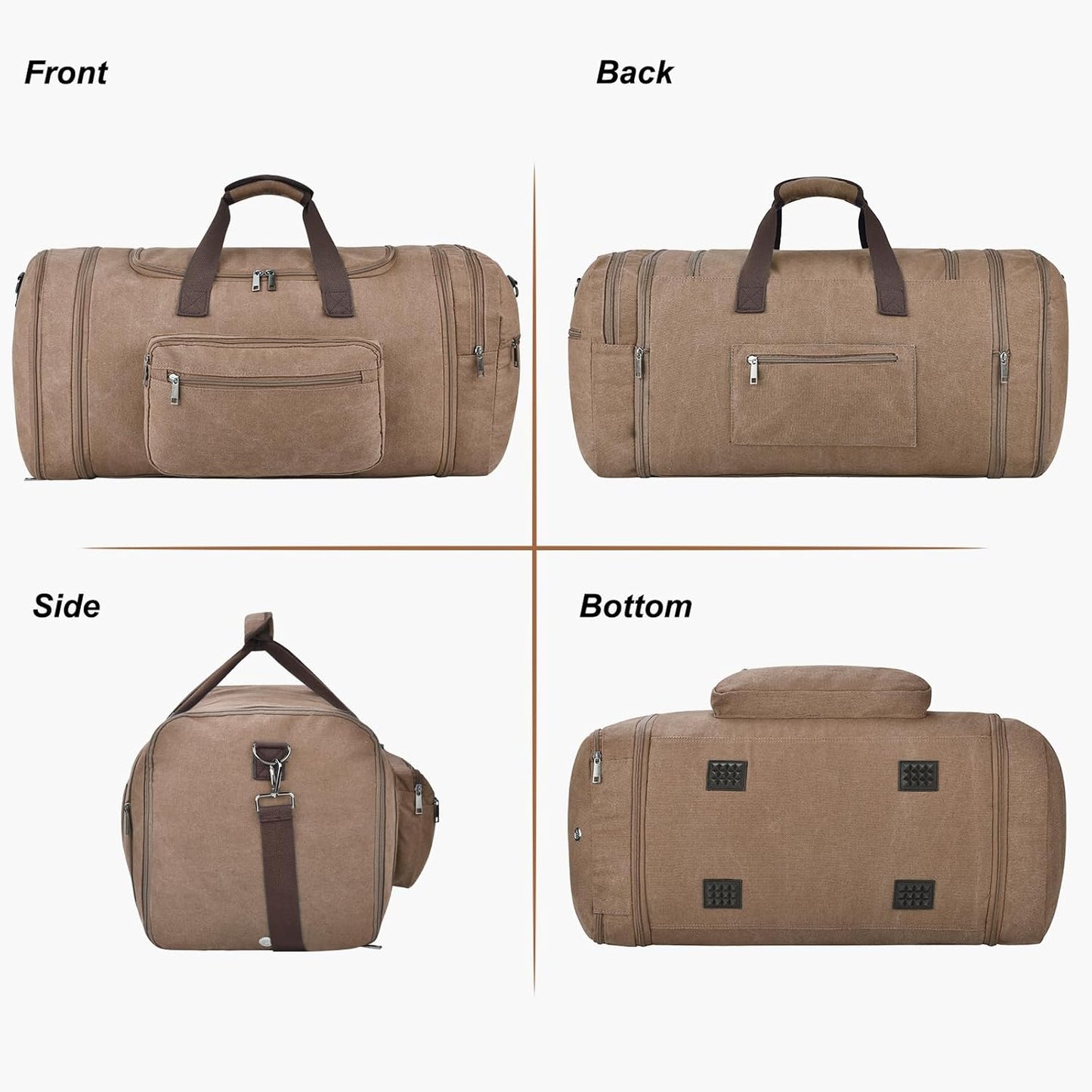 Felipe Varela 60L Duffle Bag for Men, Large Expandable Canvas Duffel Bag for Travel, Mens Carry On Luggage Bag Traveling Weekender Gym Overnight Bags for Airplanes, Coffee