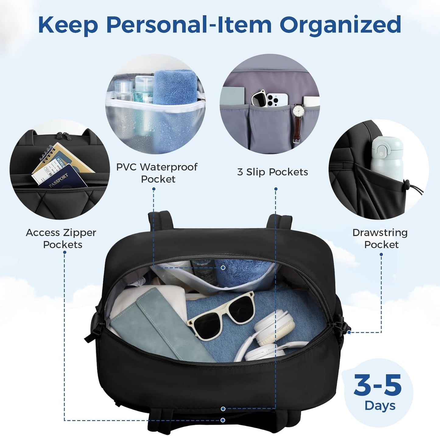 Gym Bag for Women, Puffer Travel Duffle Bag With Shoes Compartment & Wet Pocket, Carry On Tote Bag For Weekender, Overnight, Sport (Black)