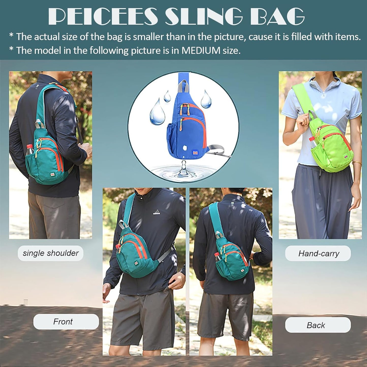 Peicees Small Sling Backpack Waterproof Unisex Shoulder Bag Chest Crossbody Daypack