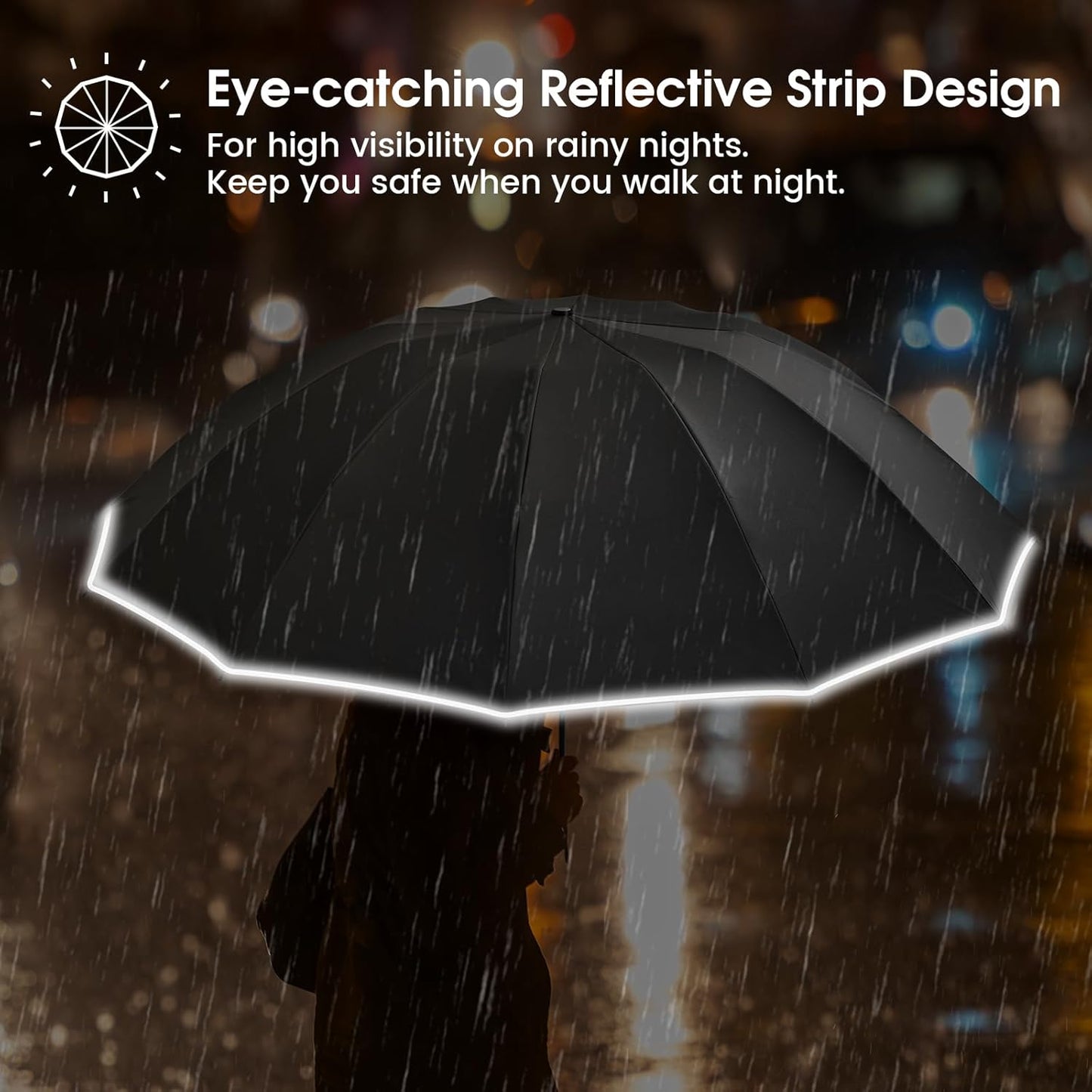 G4Free 54 Inch Large Double Layer Inverted Umbrella, 12 Ribs Compact Windproof Automatic Folding Reverse Umbrella with Reflective Strip for rain