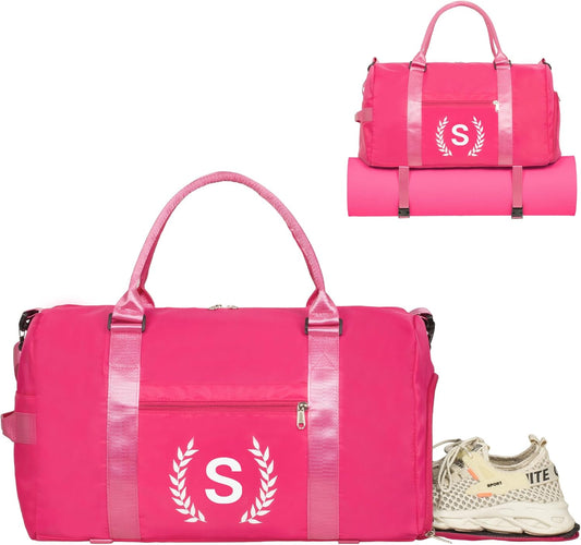 Gym Bag for Women, Personalized Duffle Bag with Shoe Compartment, Sports Bag for Yoga & Dance with Wet Pocket and Mat Strap(HotPink,S)