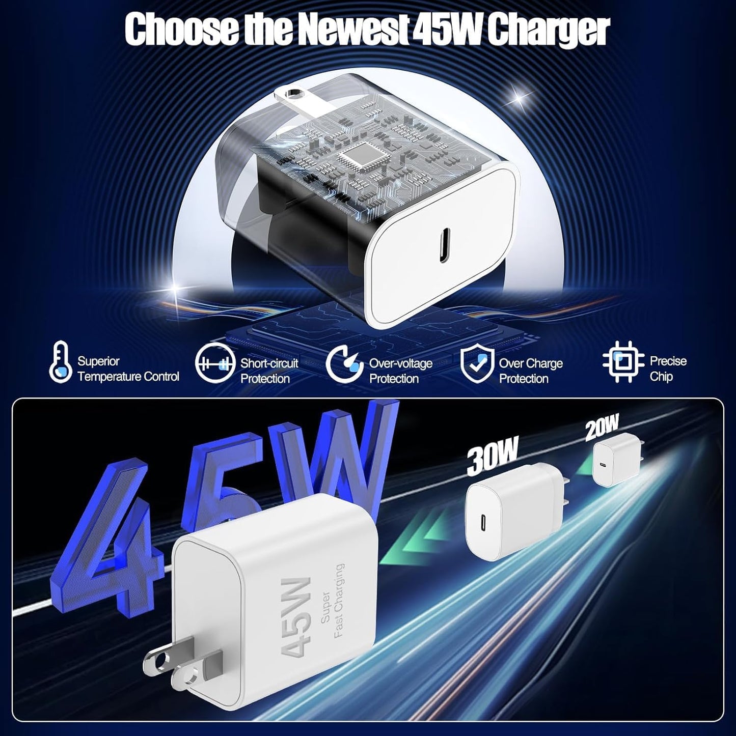 10ft iPhone 17 16 15 Charger, 2Pack 45W USB C Fast Charging Block and Long Type C to C Cable Cord,Wall Plug Adapter Cube Brick for Apple iPhone 17 Pro Max/17 Air/16e/16 Pro/15 Plus/iPad,Samsung Galaxy