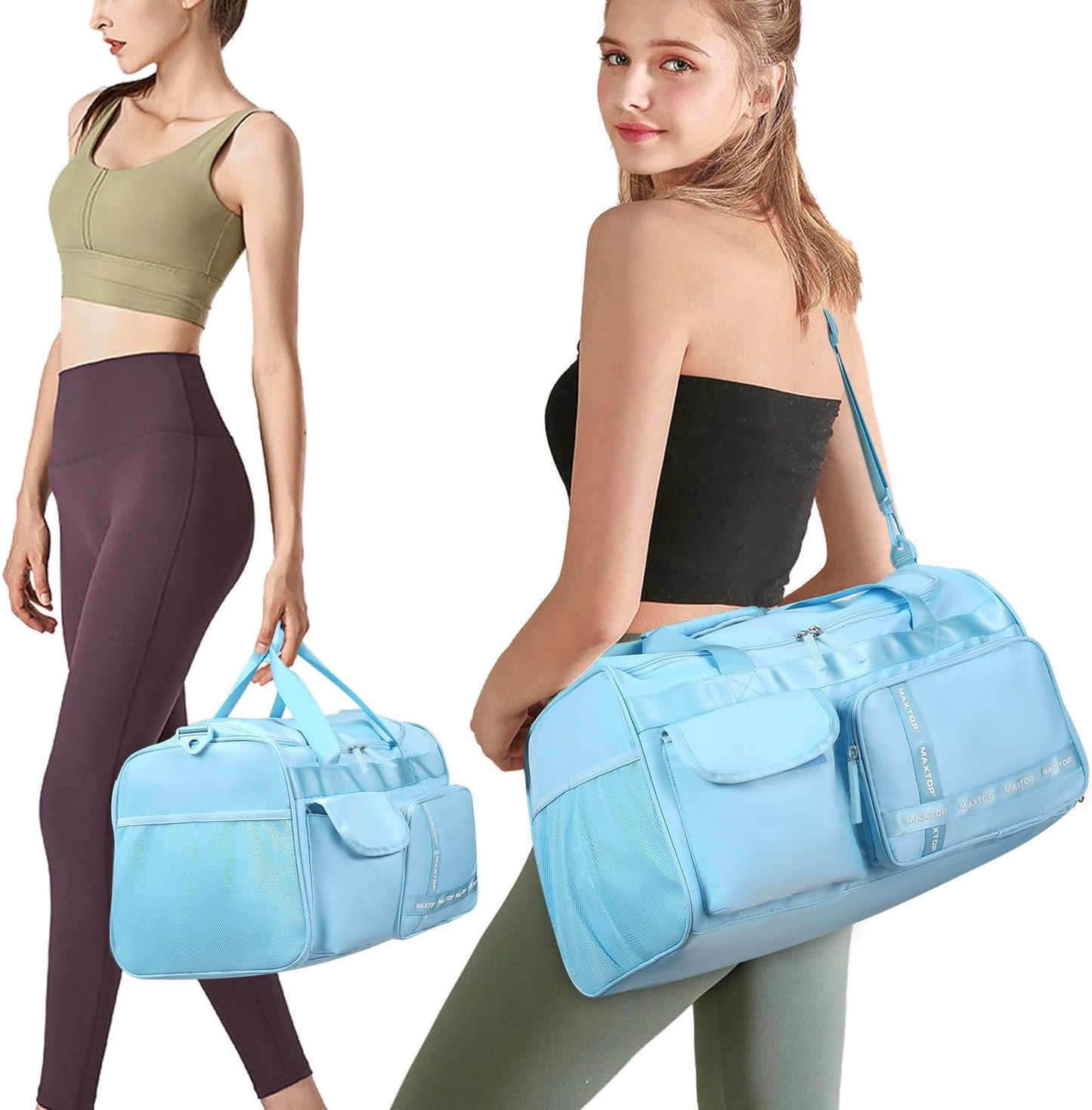 MAXTOP Gym Bag for Women Men Travel Duffle Bag Large Capacity Carry On Weekender Overnight Bag With Shoe Compartment Gym Tote Dry Wet Separation Duffel Bag for Travel