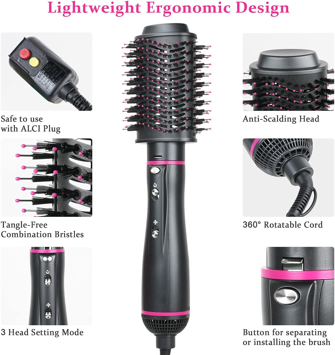 Hair Dryer Brush, 4 in 1 One Step Professional Hot Air Brush for Curling Drying Straightening Combing, [Ceramic Coating][Negative Ion] Volumizing Blow Dryer Brush